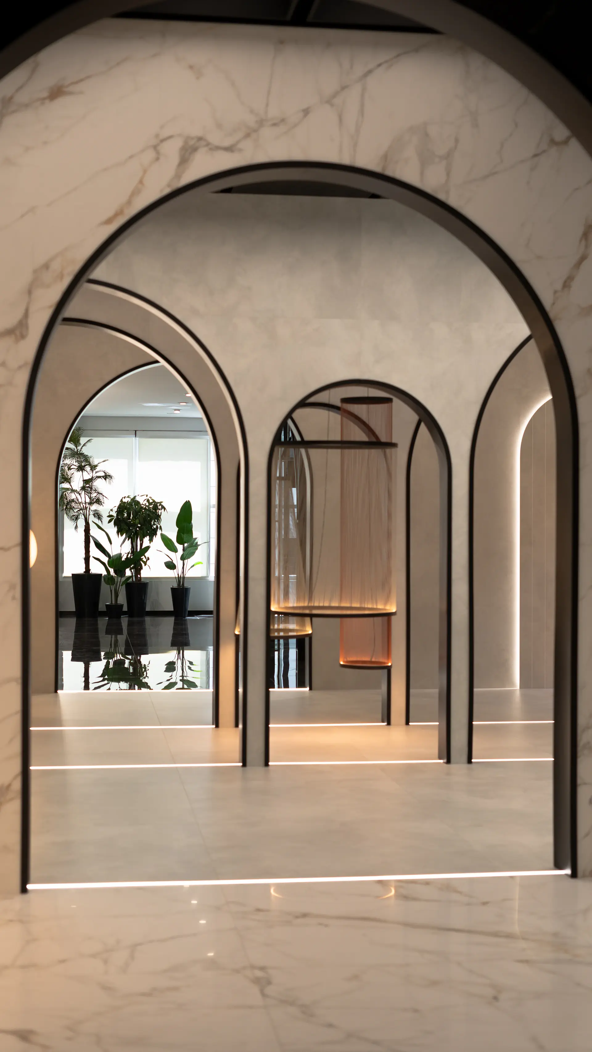 Marble entrance hall with natural light and minimal interior