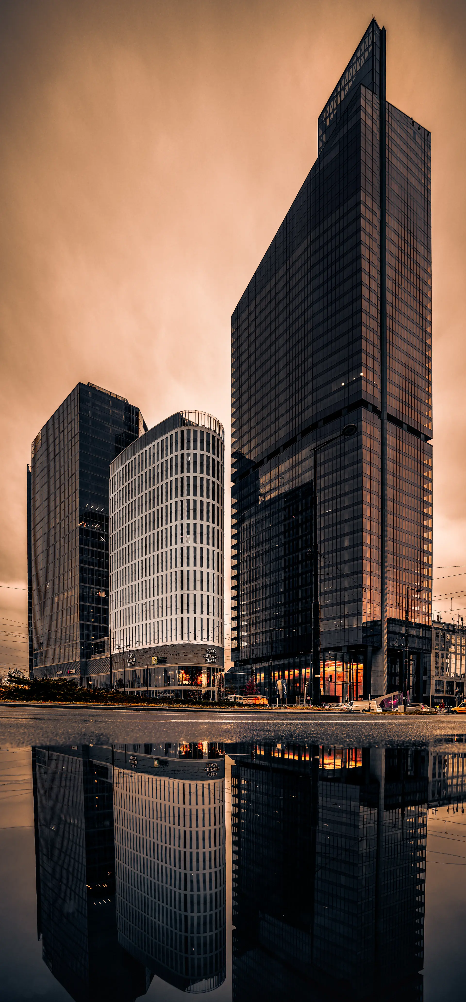 City-center skyline at dusk