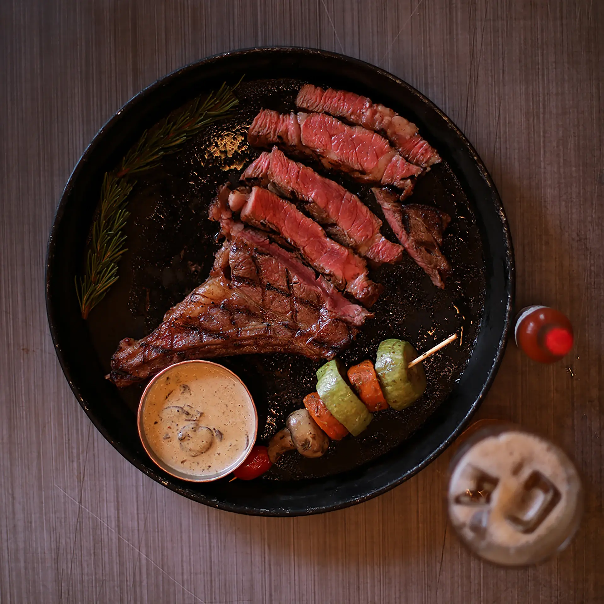 Seared aged ribeye steak