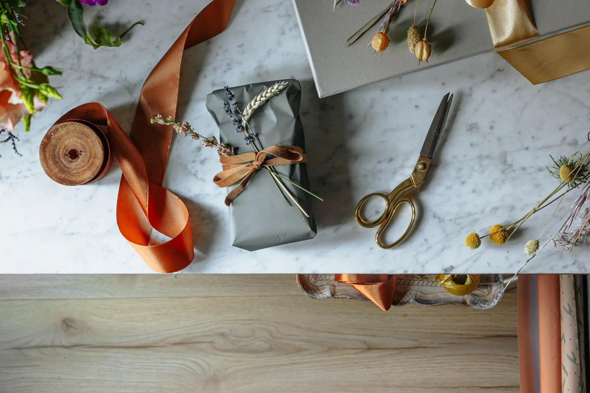 Gift-wrapped plant with a ribbon