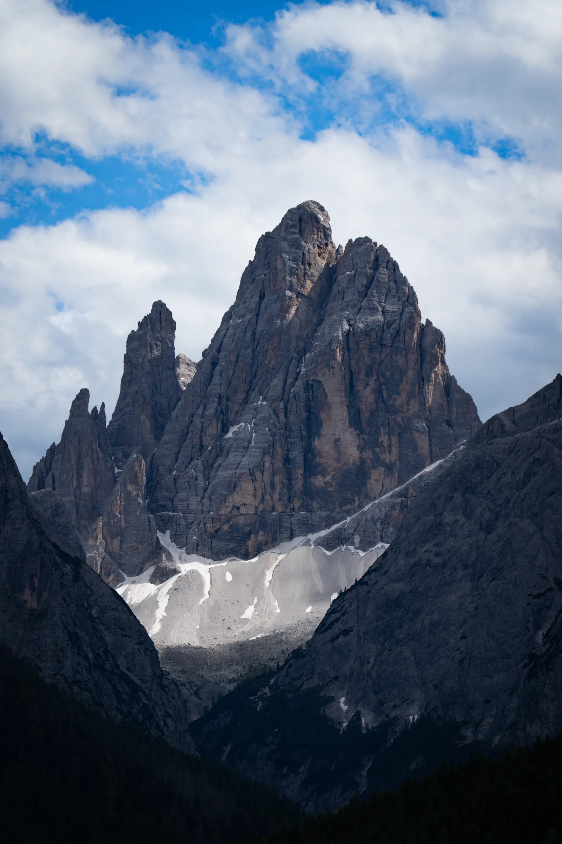 Sharp granite spires piercing a clear blue sky