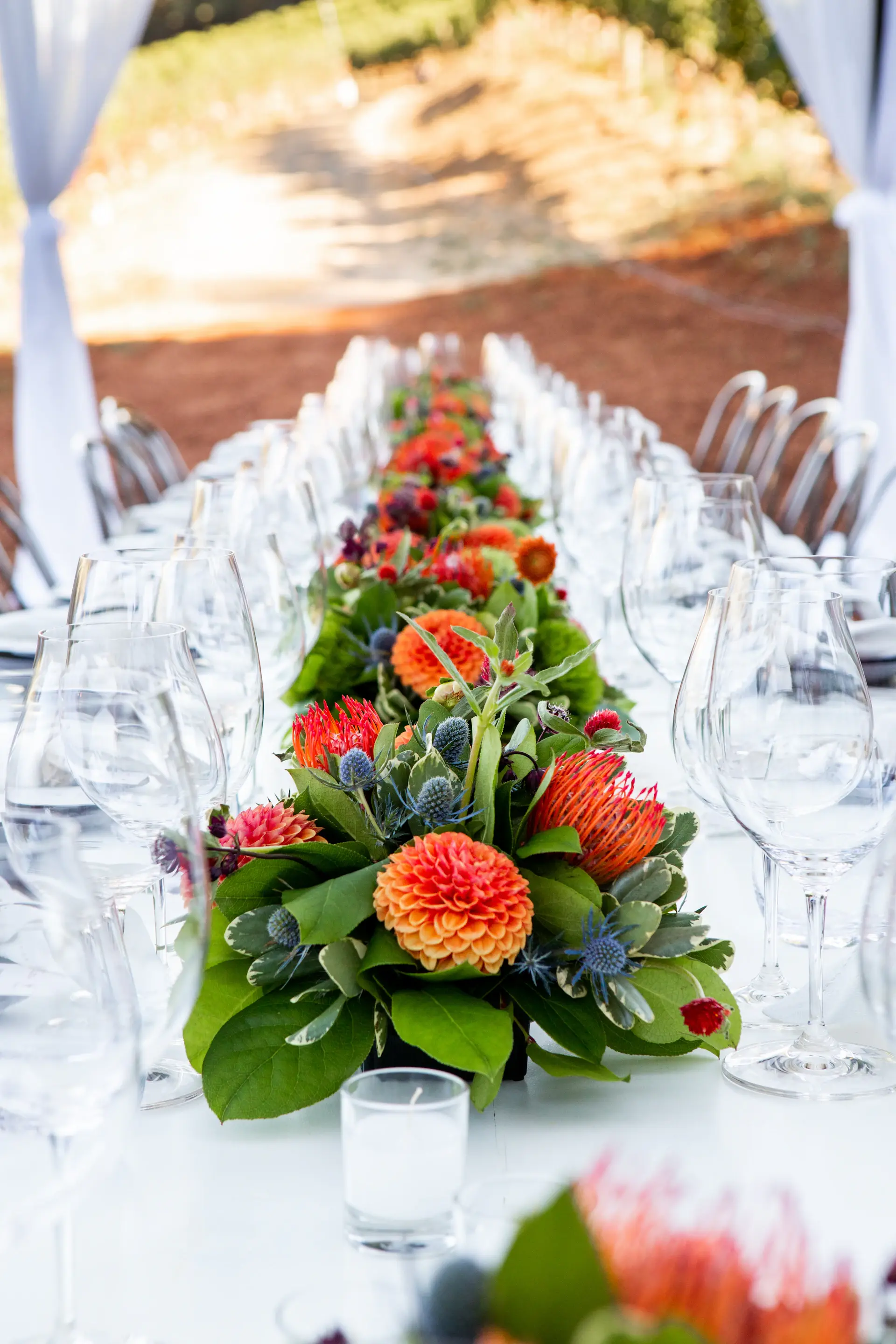 Champagne autumn garden wedding table with golden florals