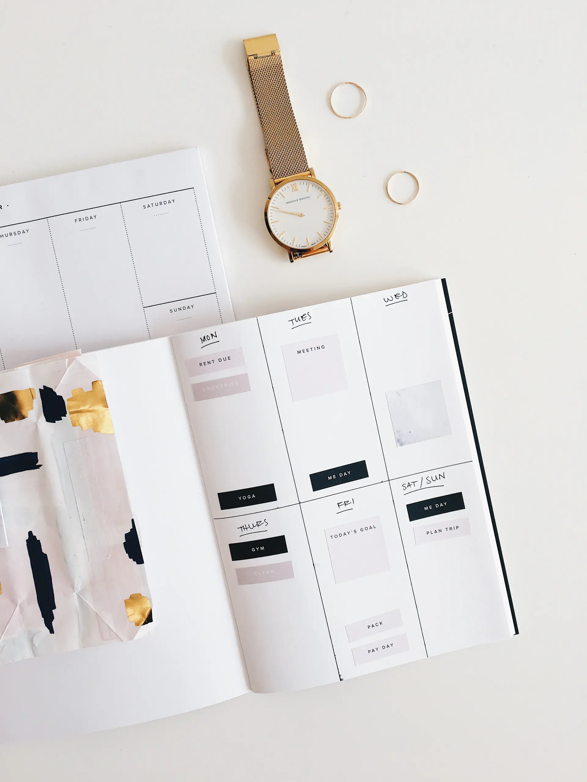 A planning desk with notes and fabric swatches