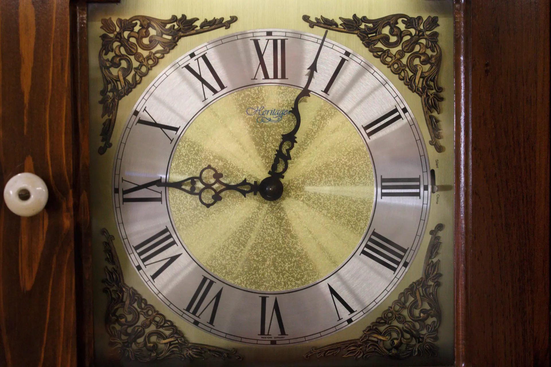 Hand-finished analogue cabin clock detail