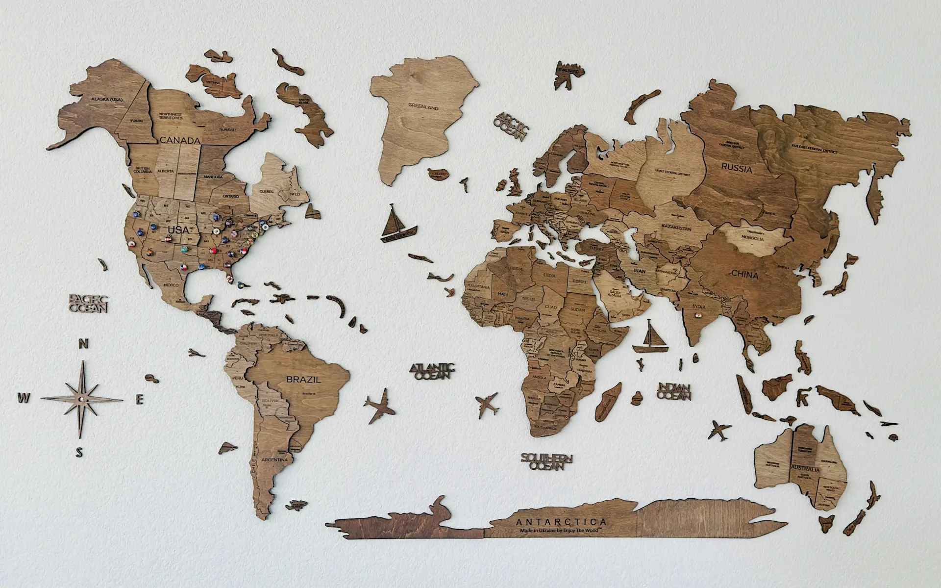 Bright minimalist world map detail in warm tones