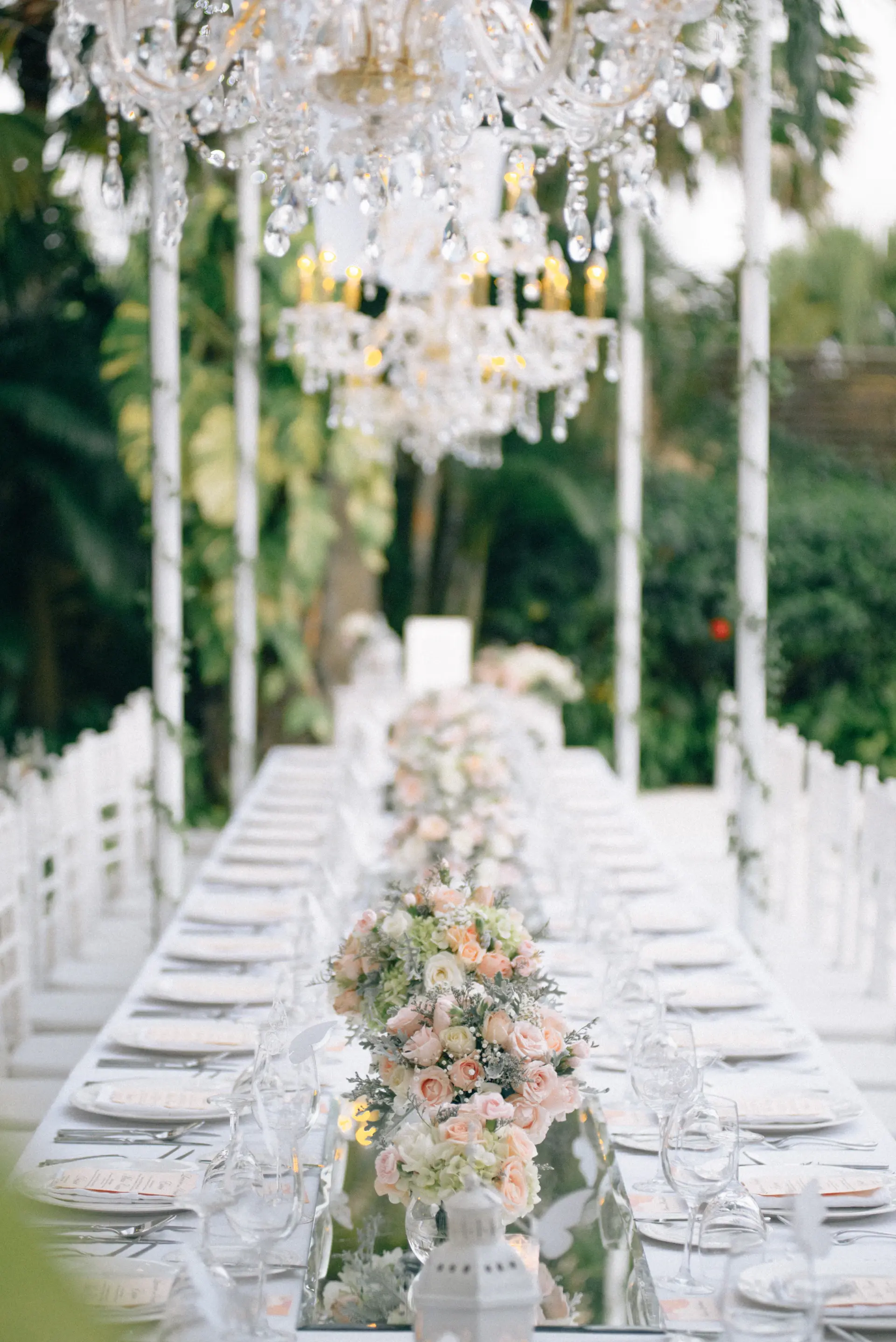 Cascading white and blush florals