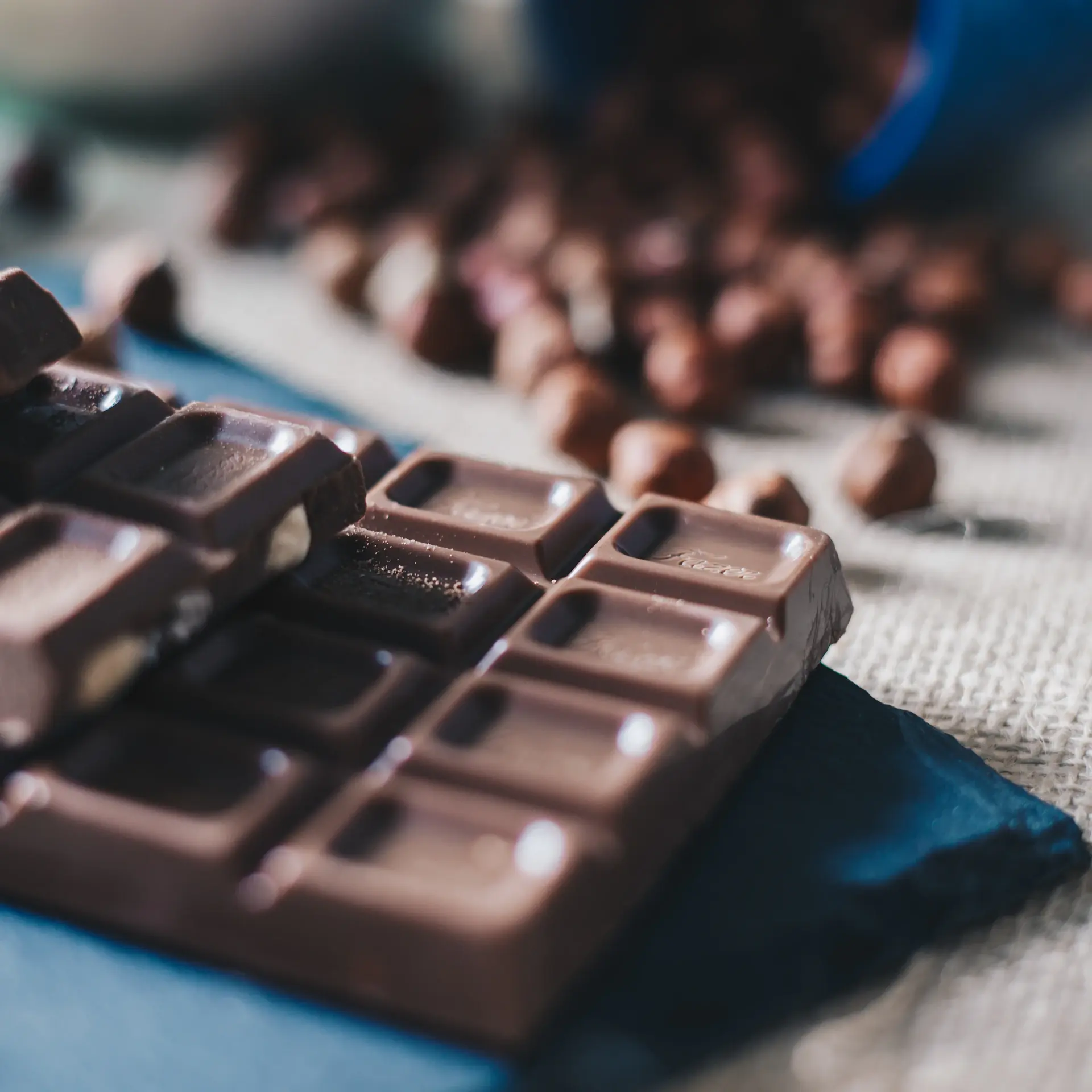 Squares of dark chocolate