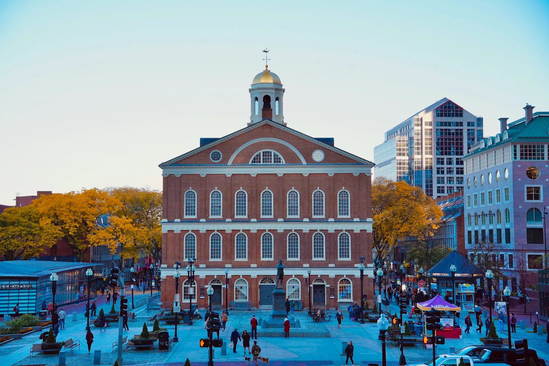 Historic university campus in Boston in autumn