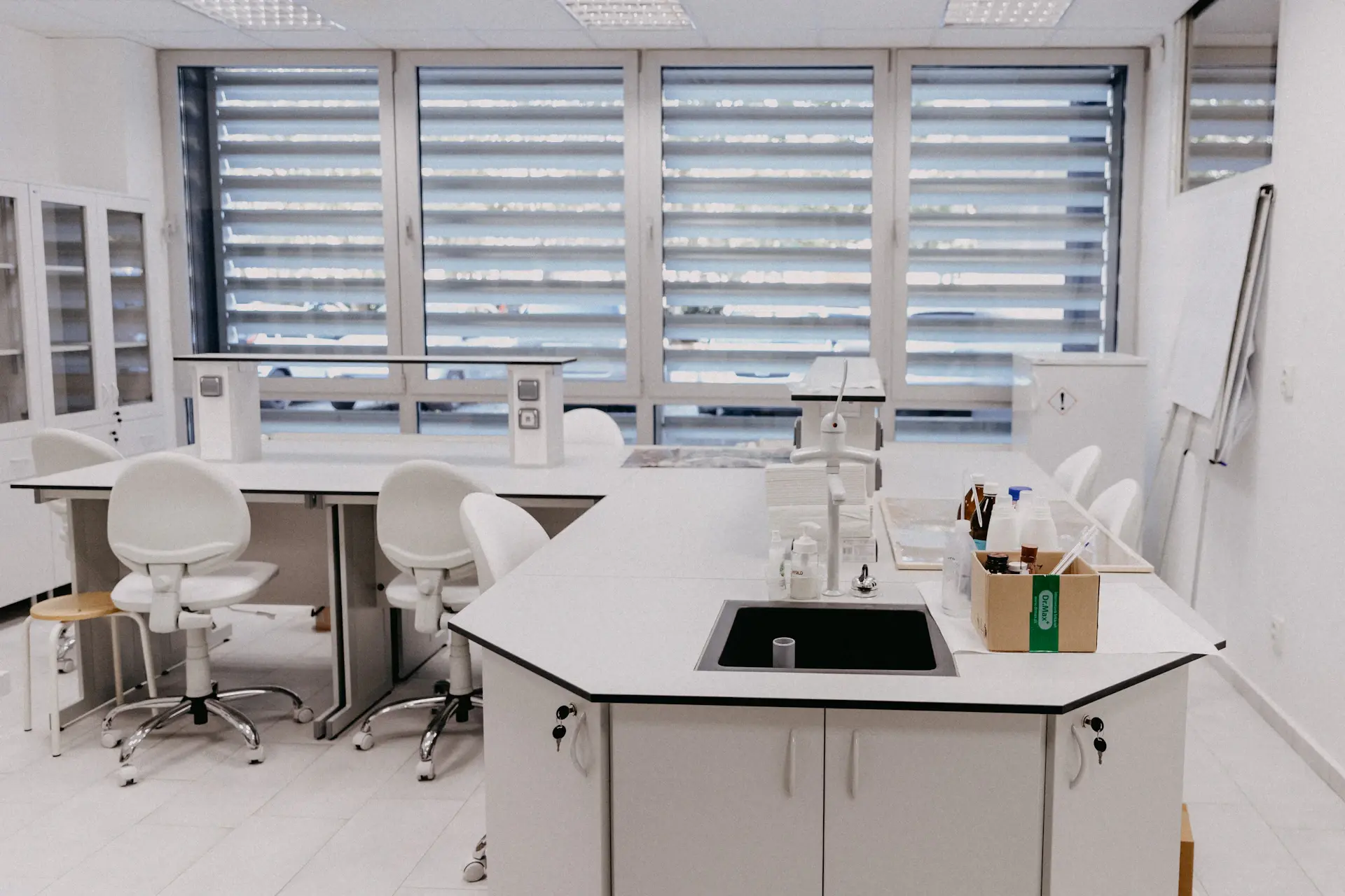 Minimal premium medical laboratory detail in soft daylight