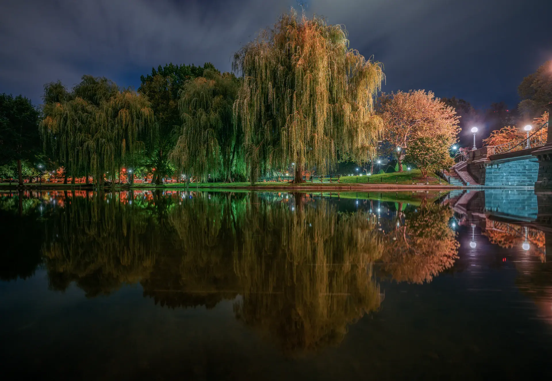 A still pool reflecting the evening sky