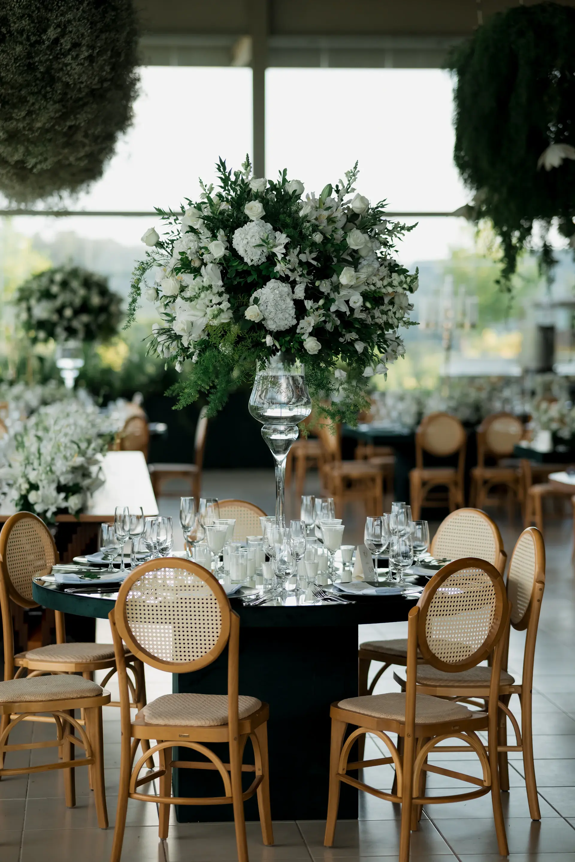 An abundant, loose garden-style floral arrangement