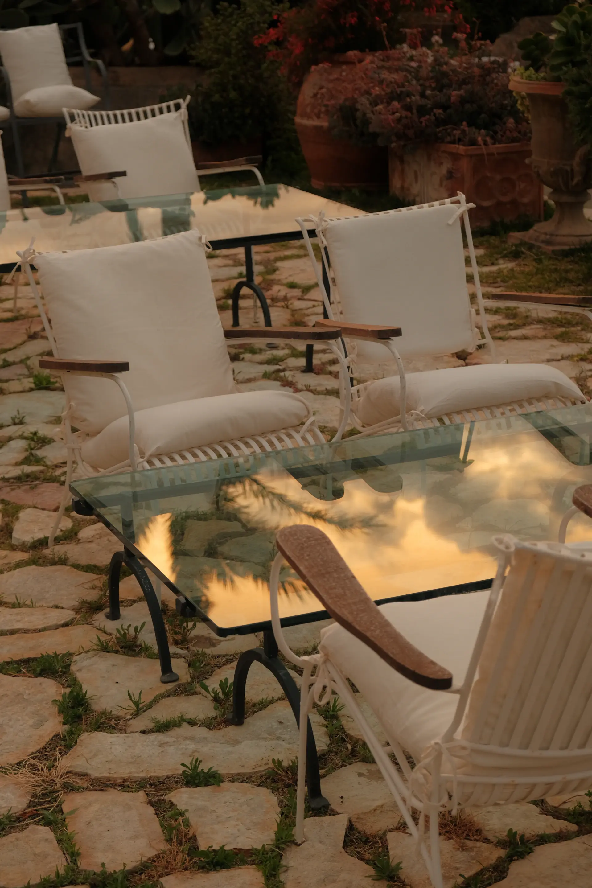 Outdoor garden terrace set for a romantic reception
