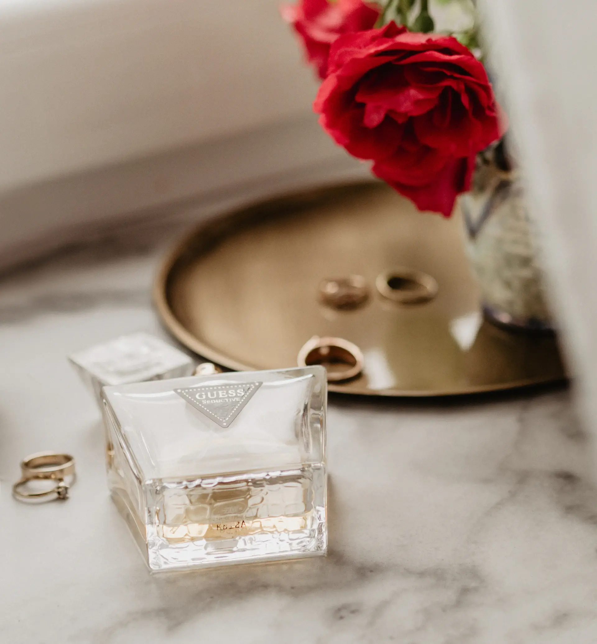 Gold-rimmed tablescape with crystal glassware