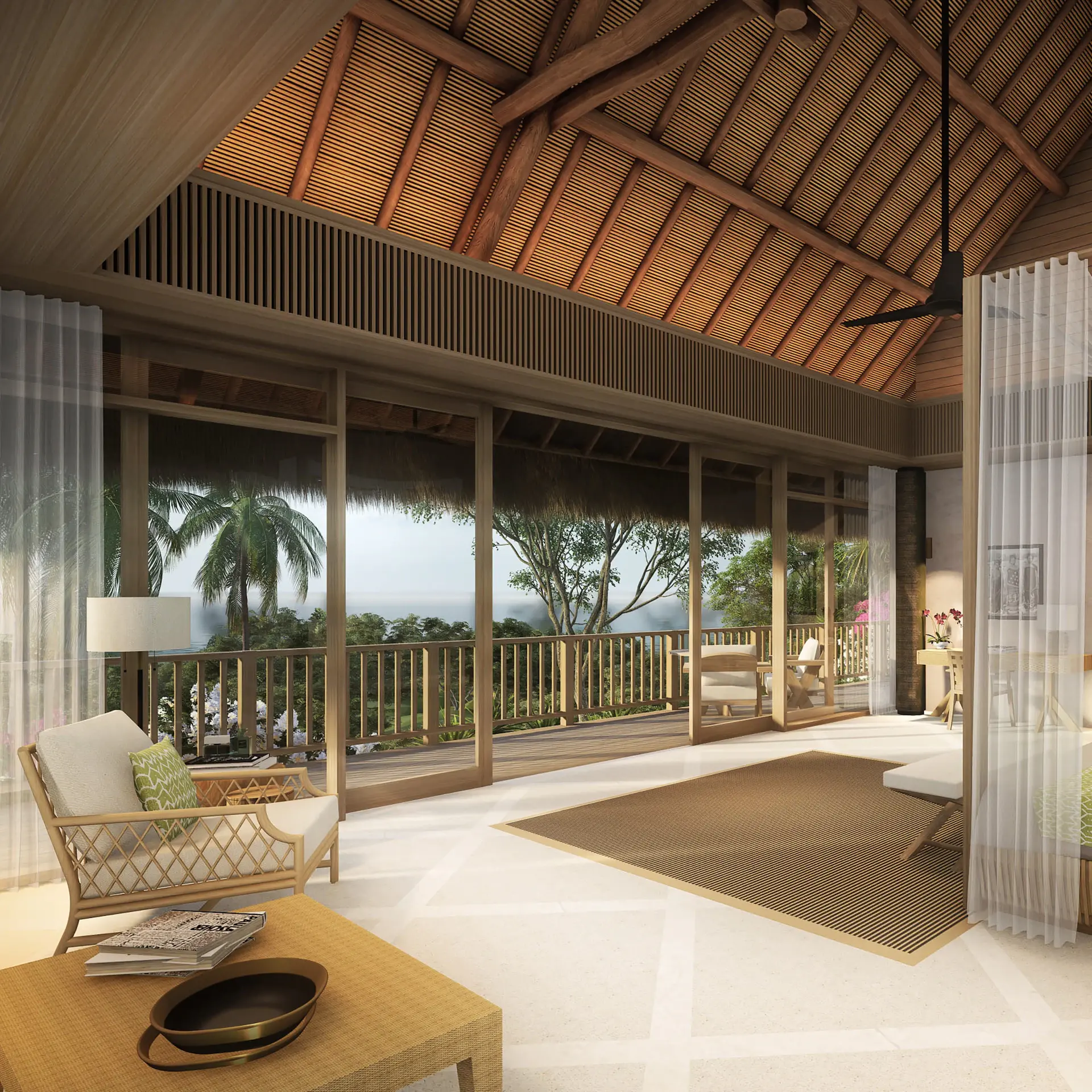 Resort residence terrace overlooking the sea