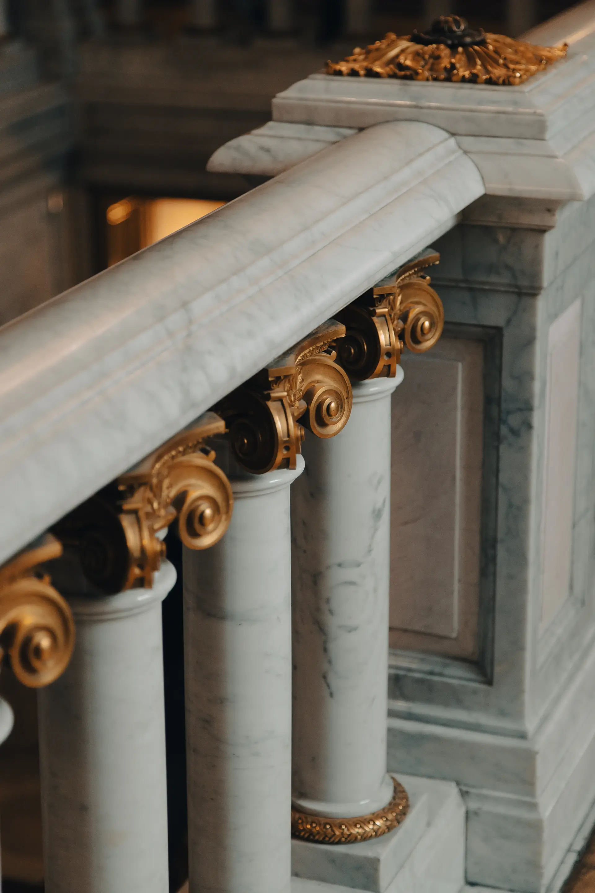 Polished marble columns and stairway