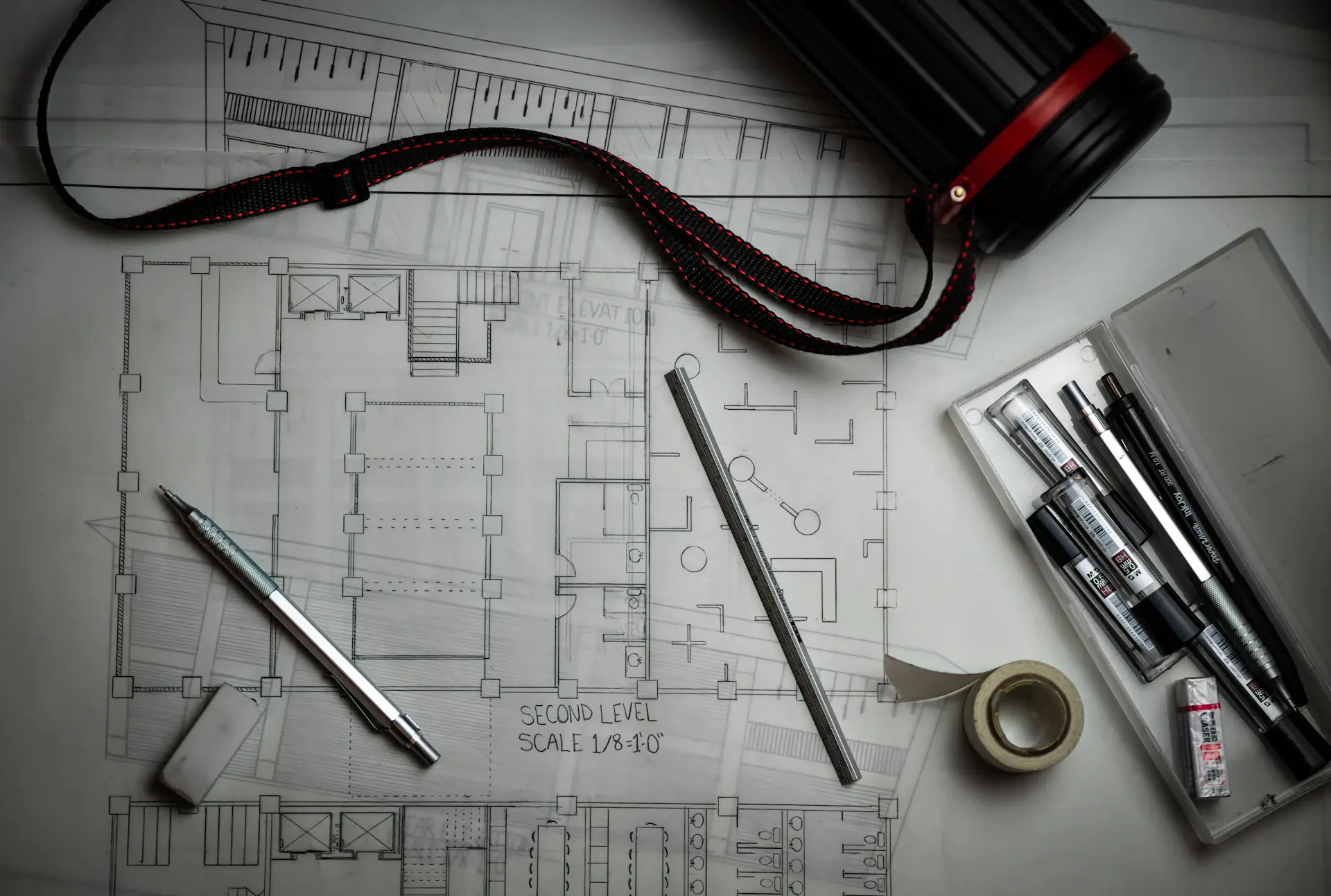 Elegant study with rare architectural drawings