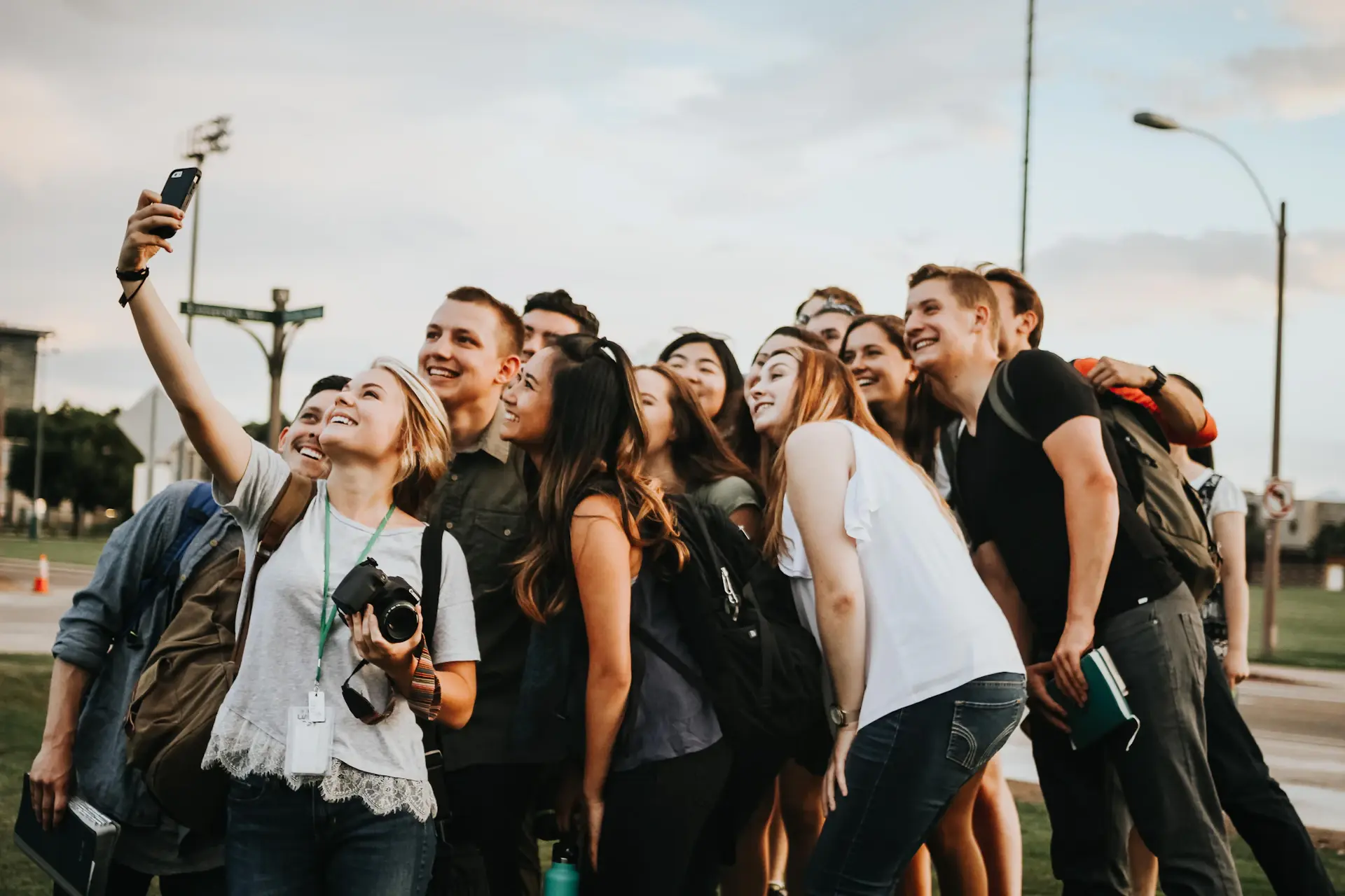Students celebrating together on campus