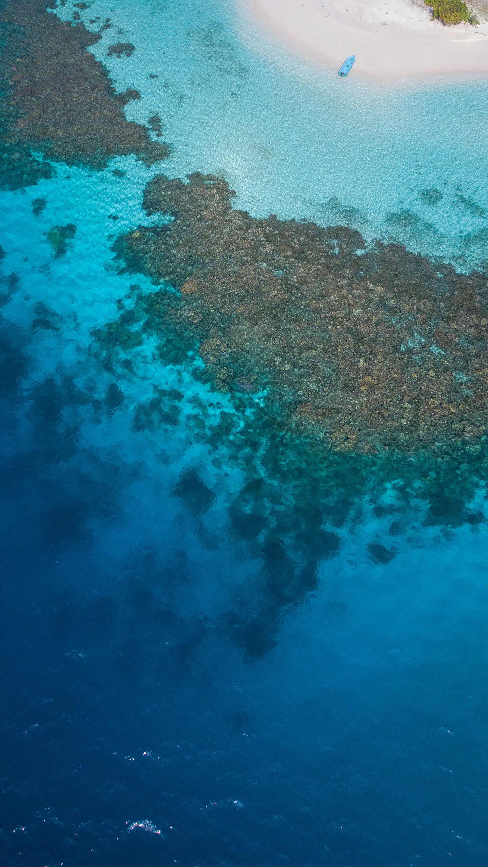 Turquoise lagoon curving around a remote coral atoll