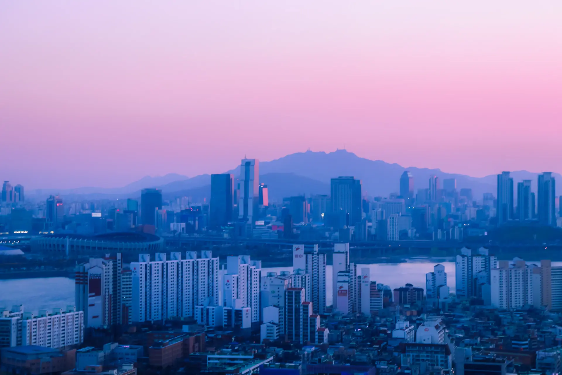 Cinematic campus and skyline of Seoul, South Korea