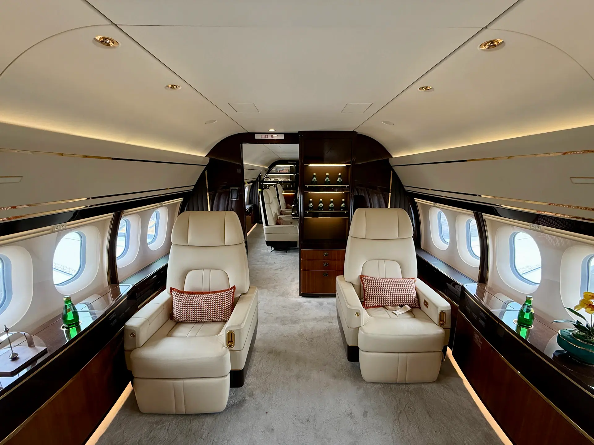 Private jet cabin at golden hour