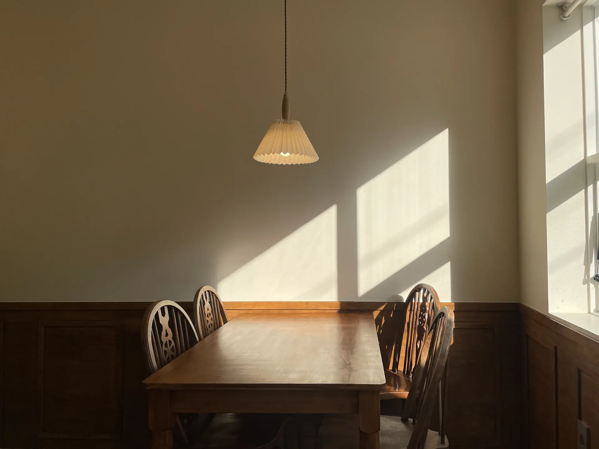 Cafe room with afternoon light streaming in