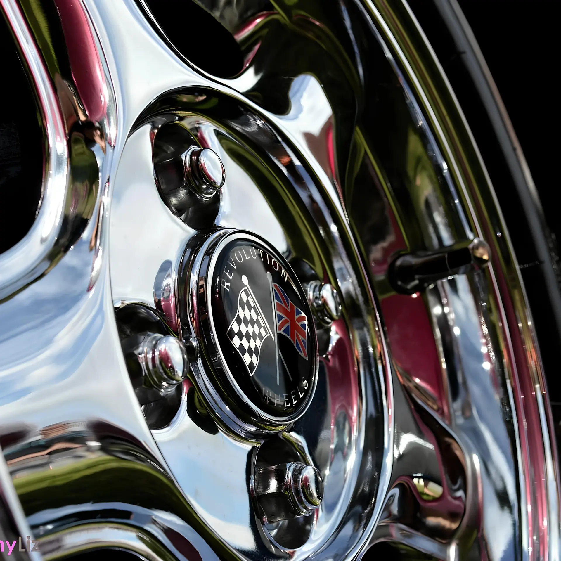 Macro shot of the engraved chrome marque emblem
