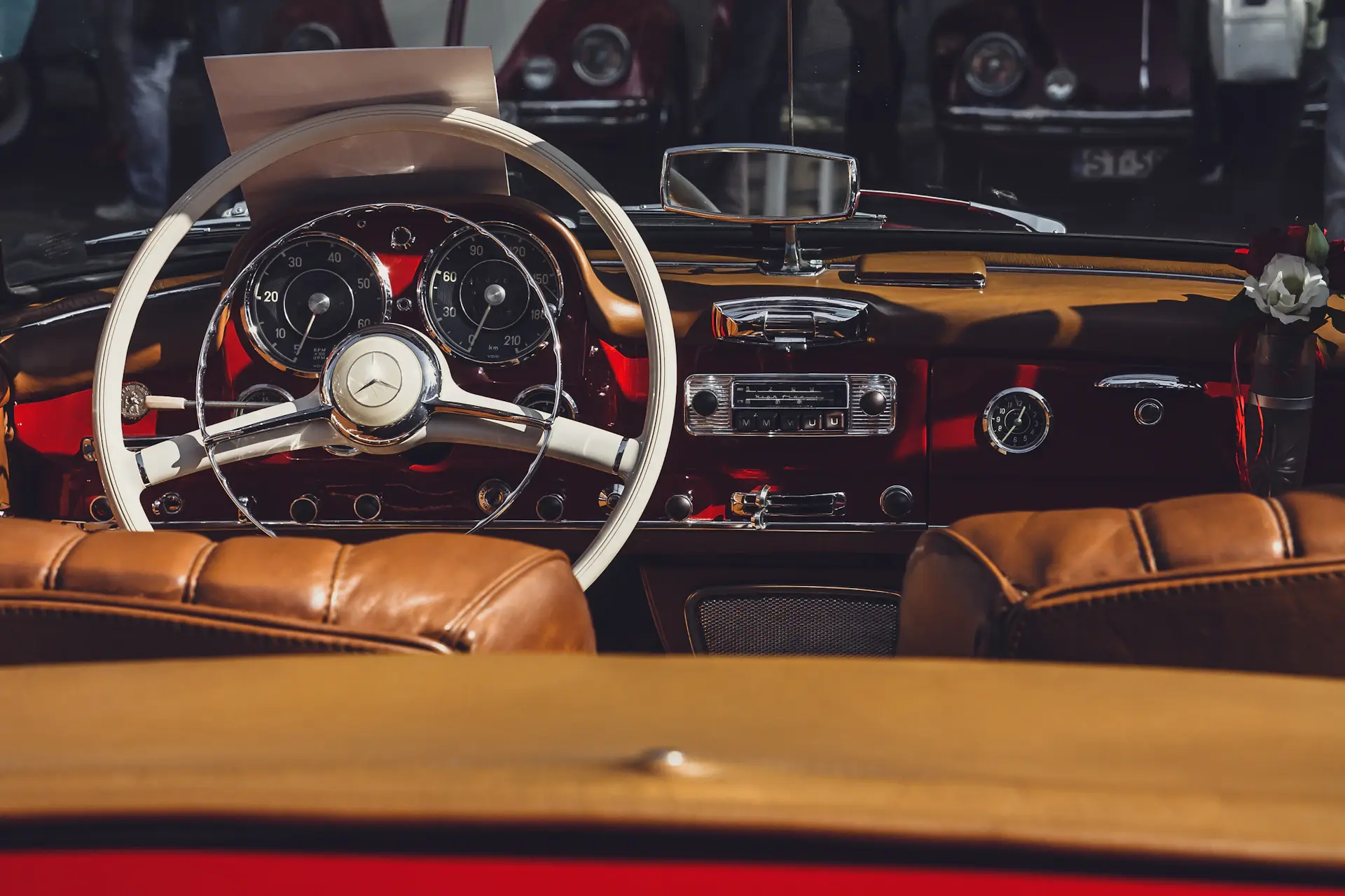 Hand-stitched leather front cabin of the luxury motorcar