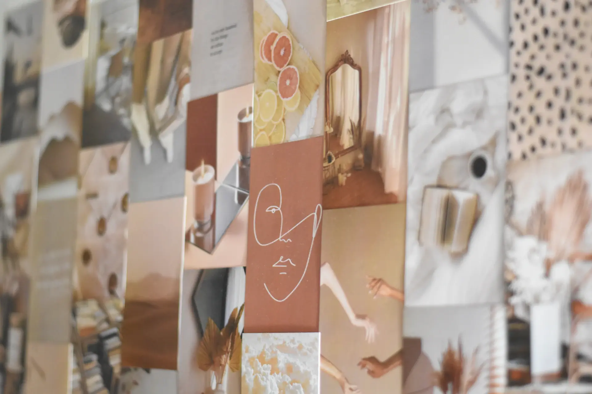 Mood board collage with AI-generated images alongside printed photos