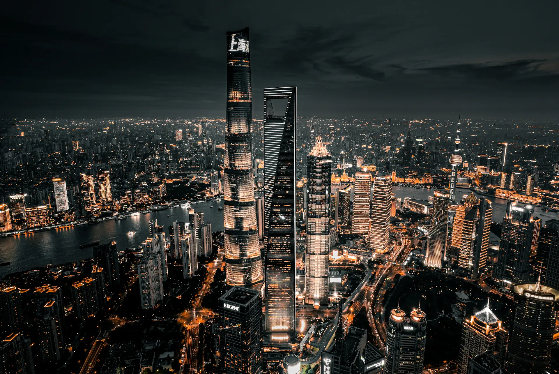 Shanghai skyline at dusk