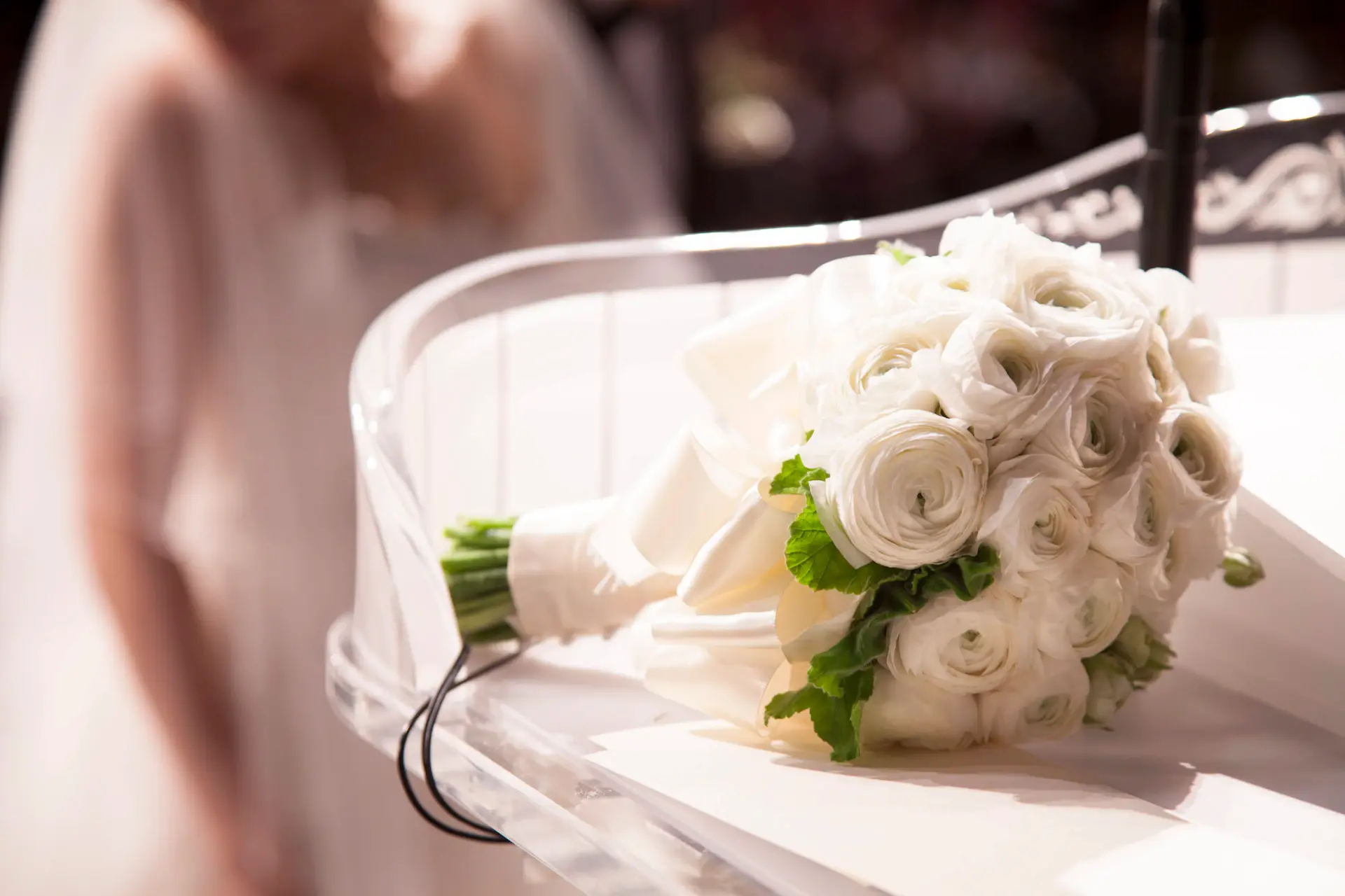 White roses gathered in bright light