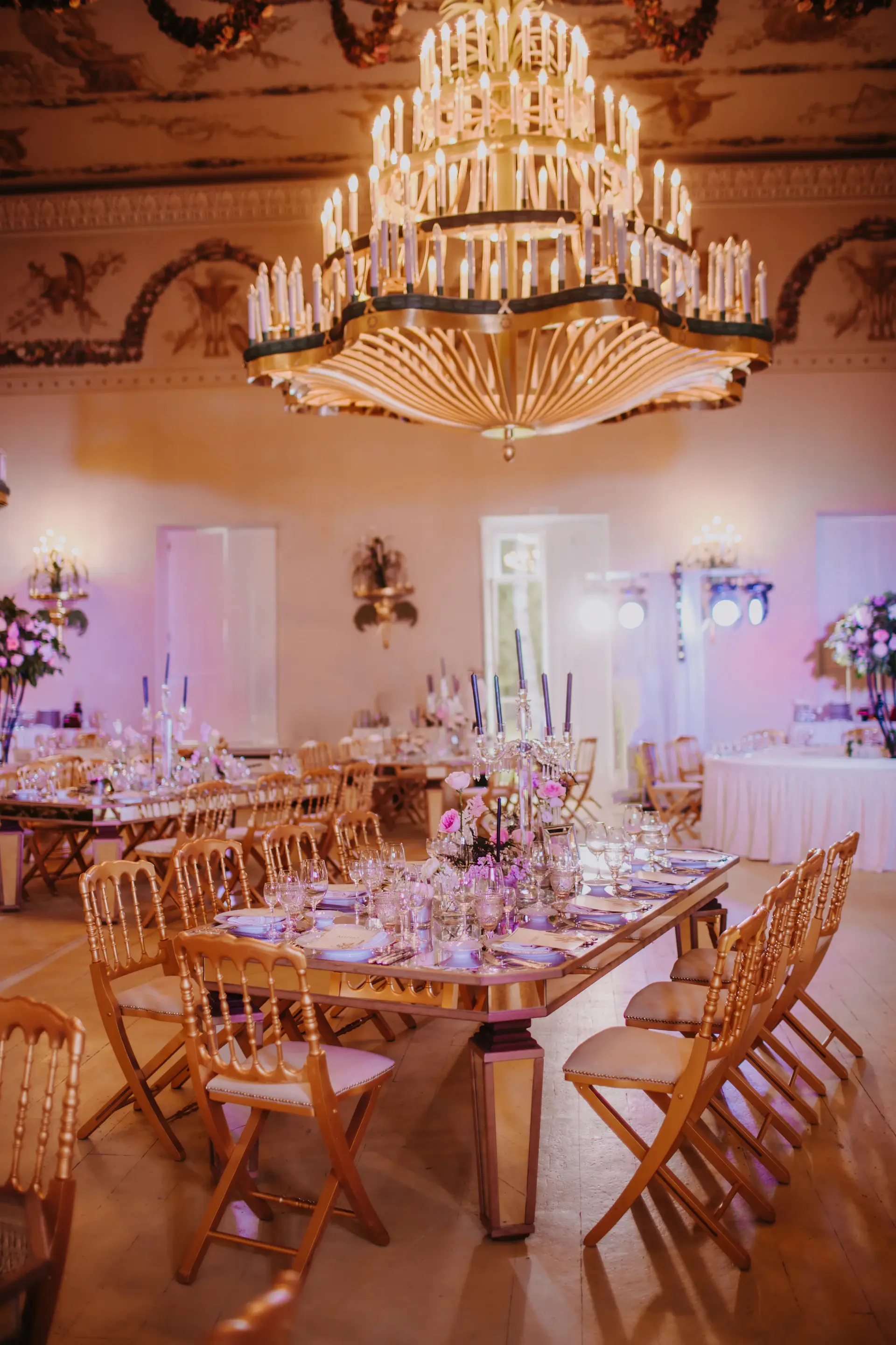 An elegant gold-rimmed table setting