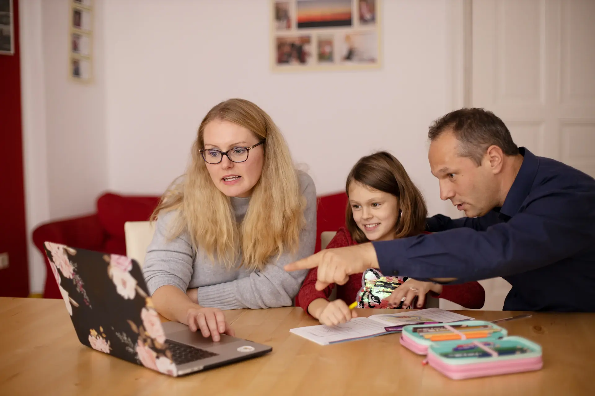 Families attending an online parents evening