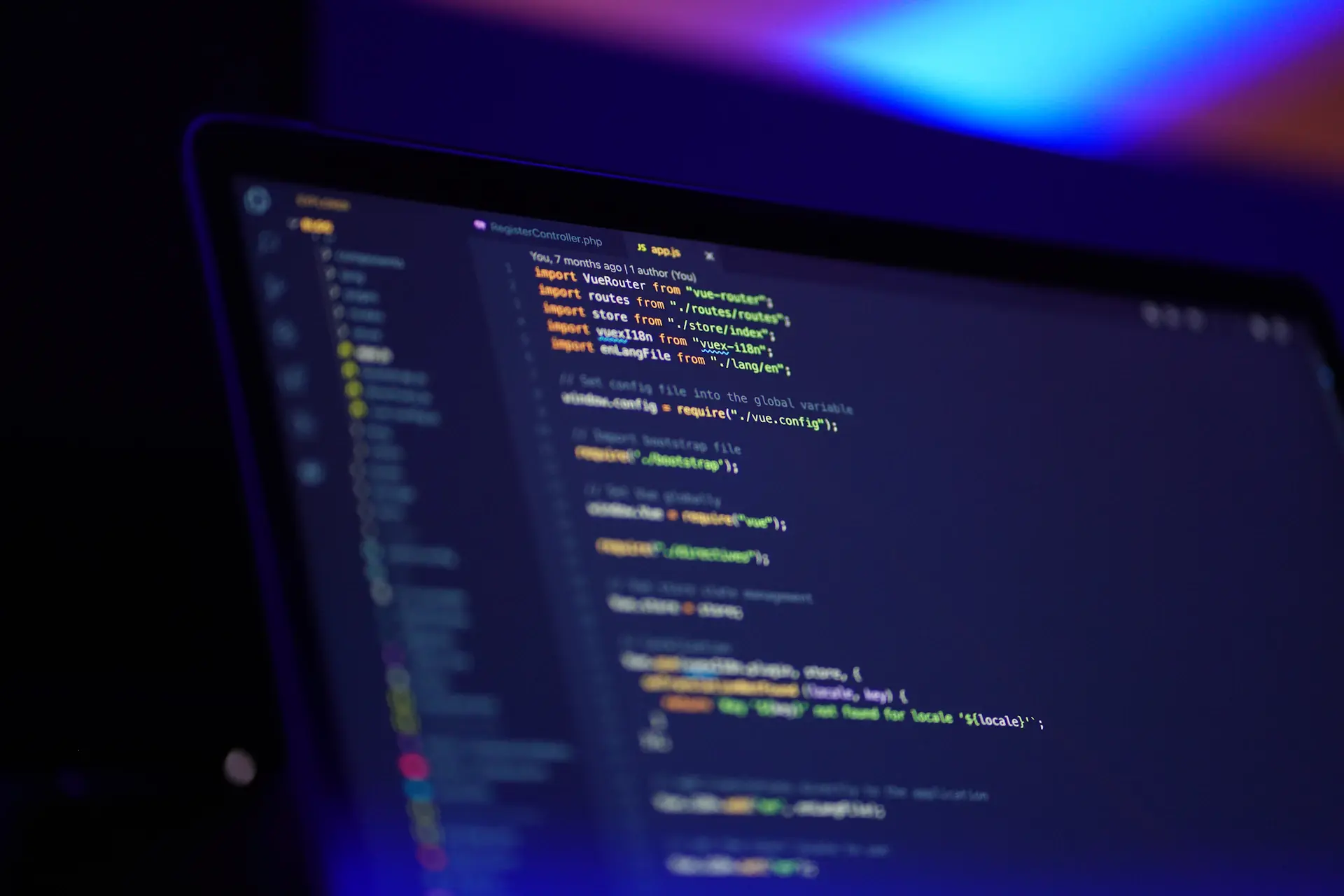 Close up of code on a developer's screen