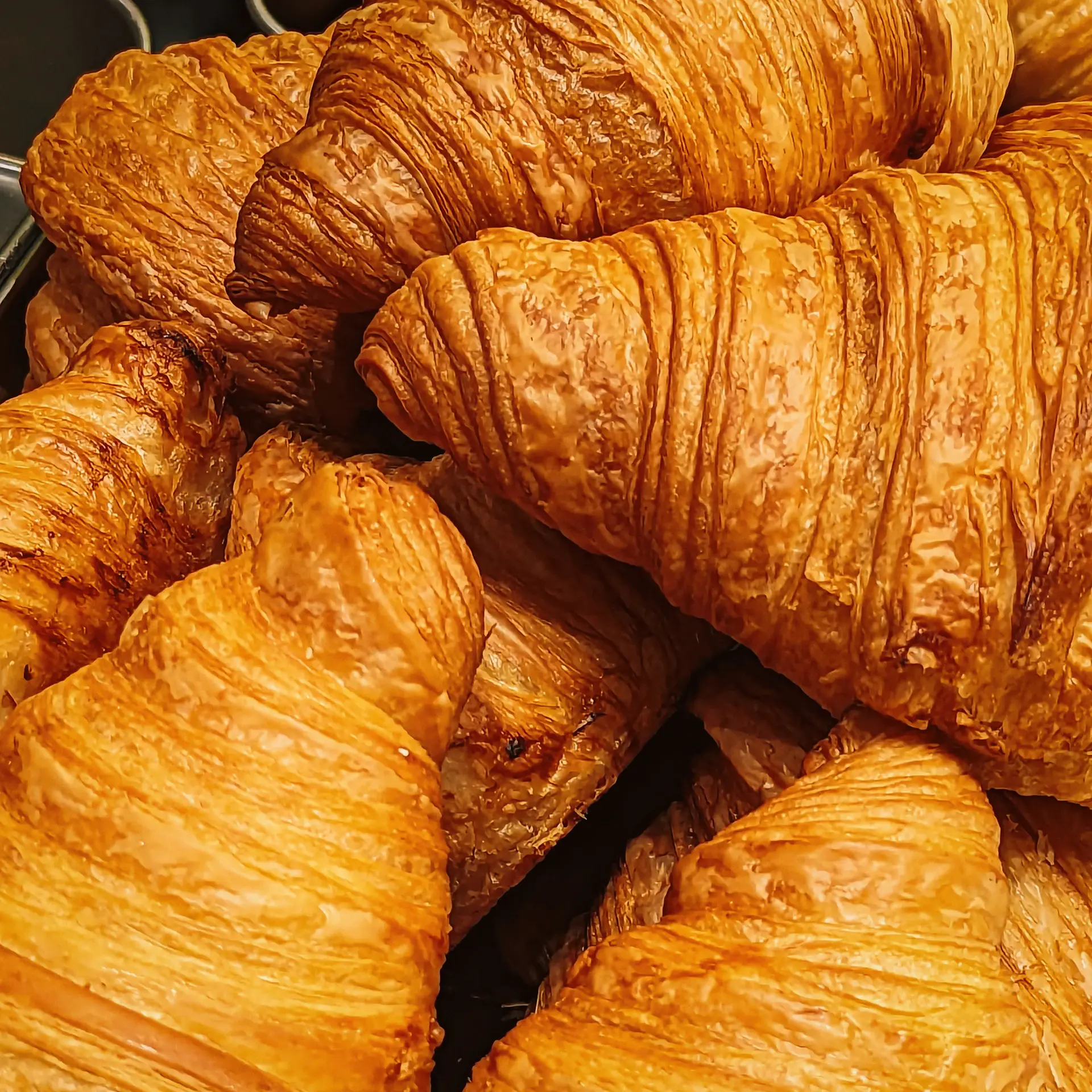 Tray of croissants cooling on a wire rack