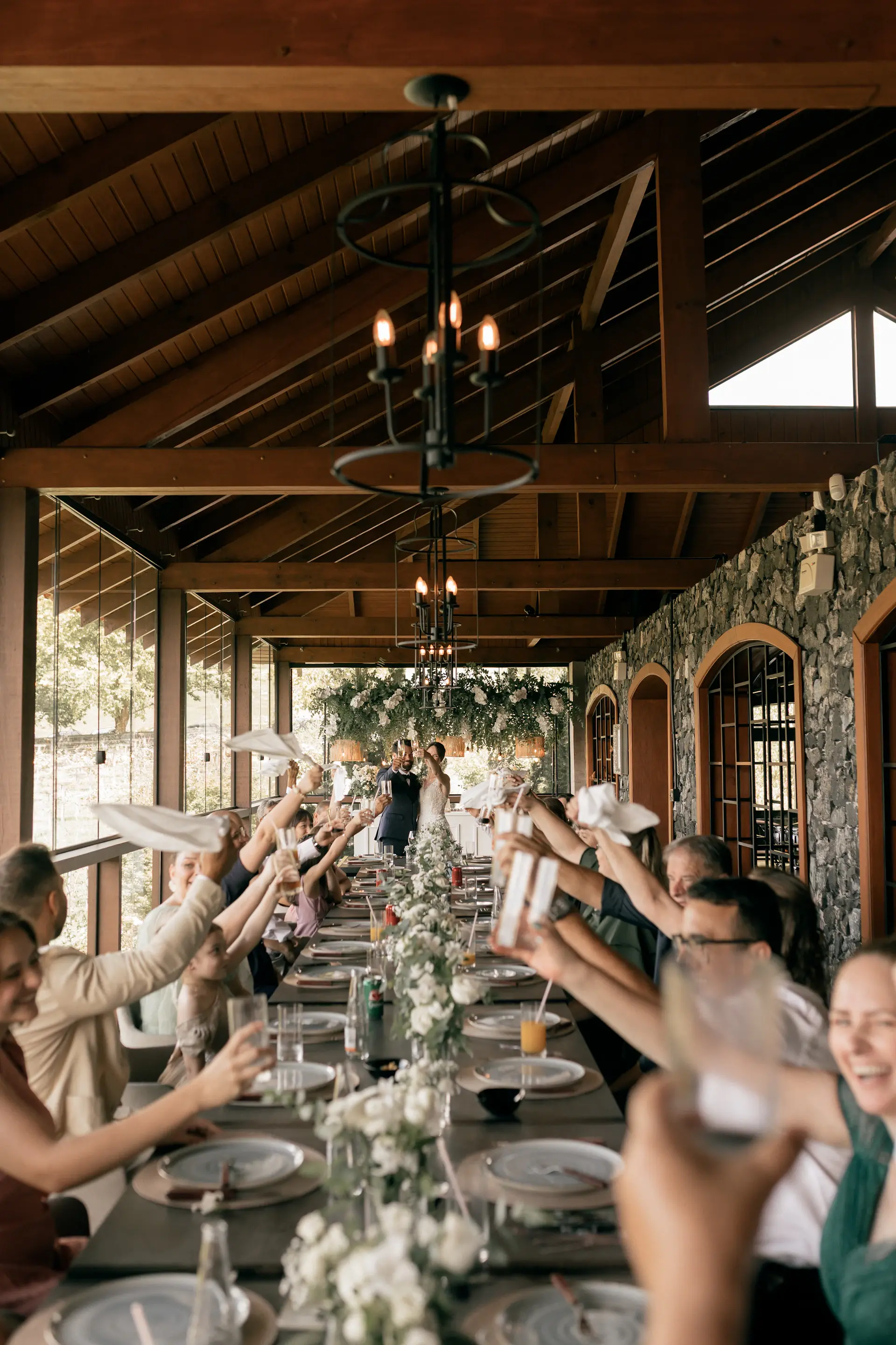Guests raising a champagne toast