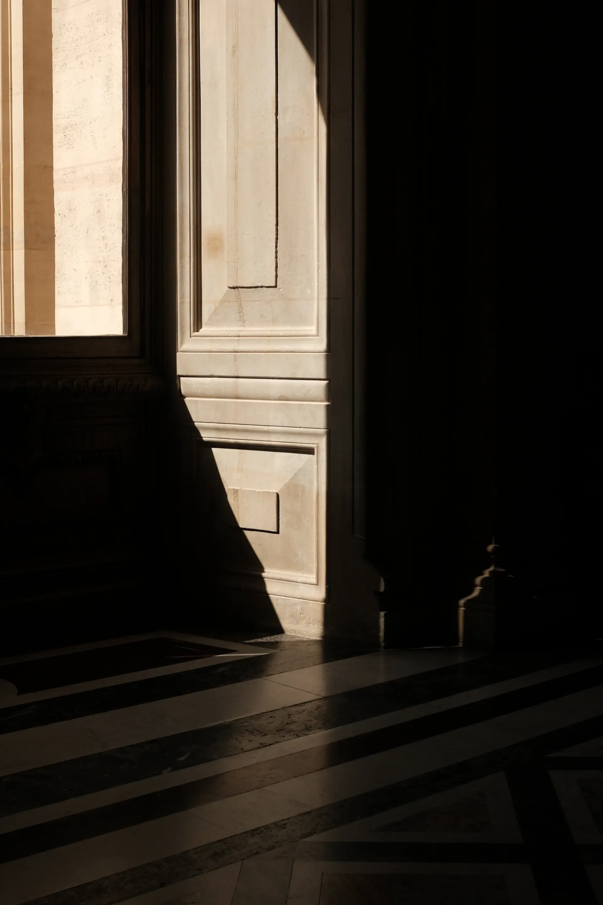 Marble interior bathed in morning light