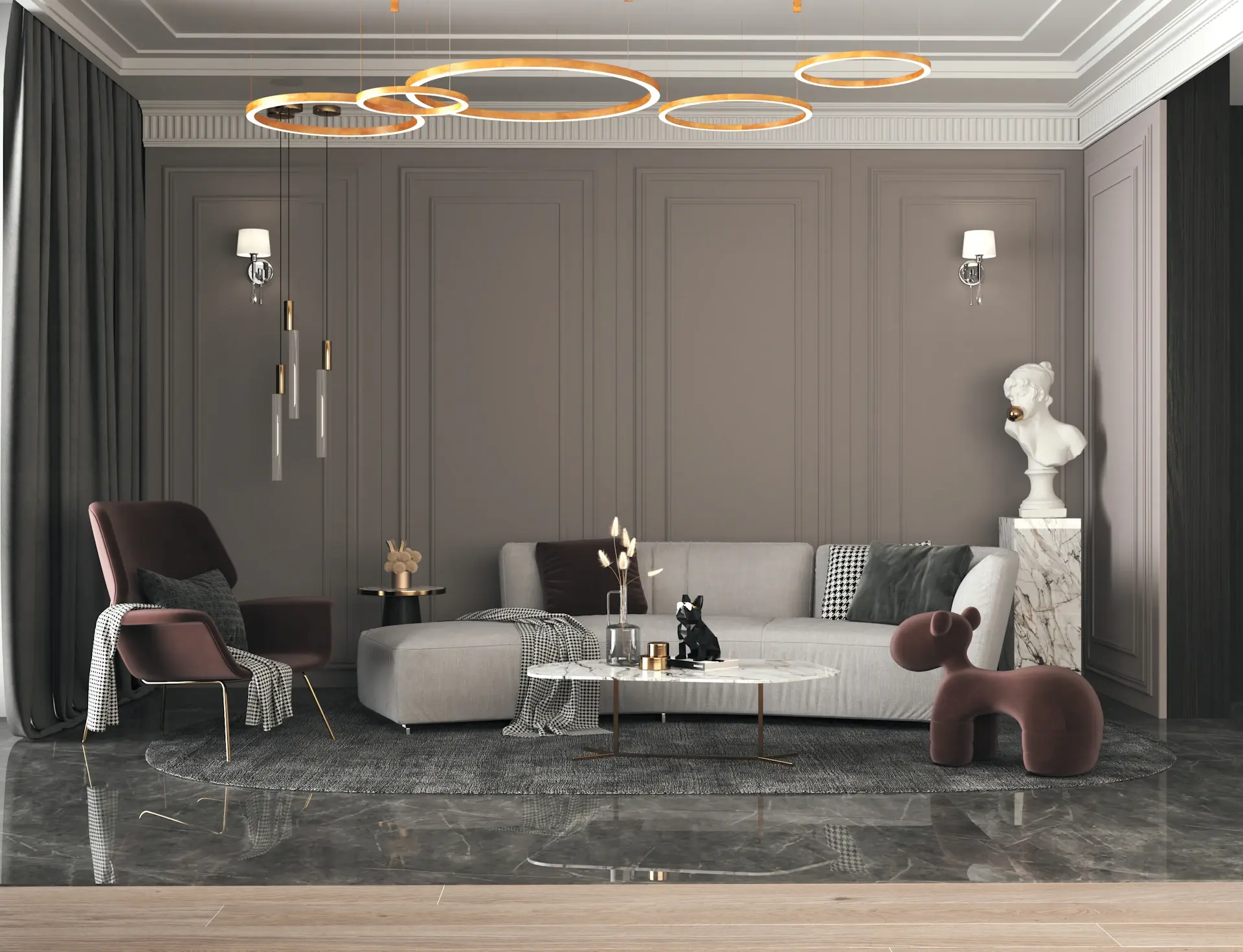 Designer apartment interior with refined finishes