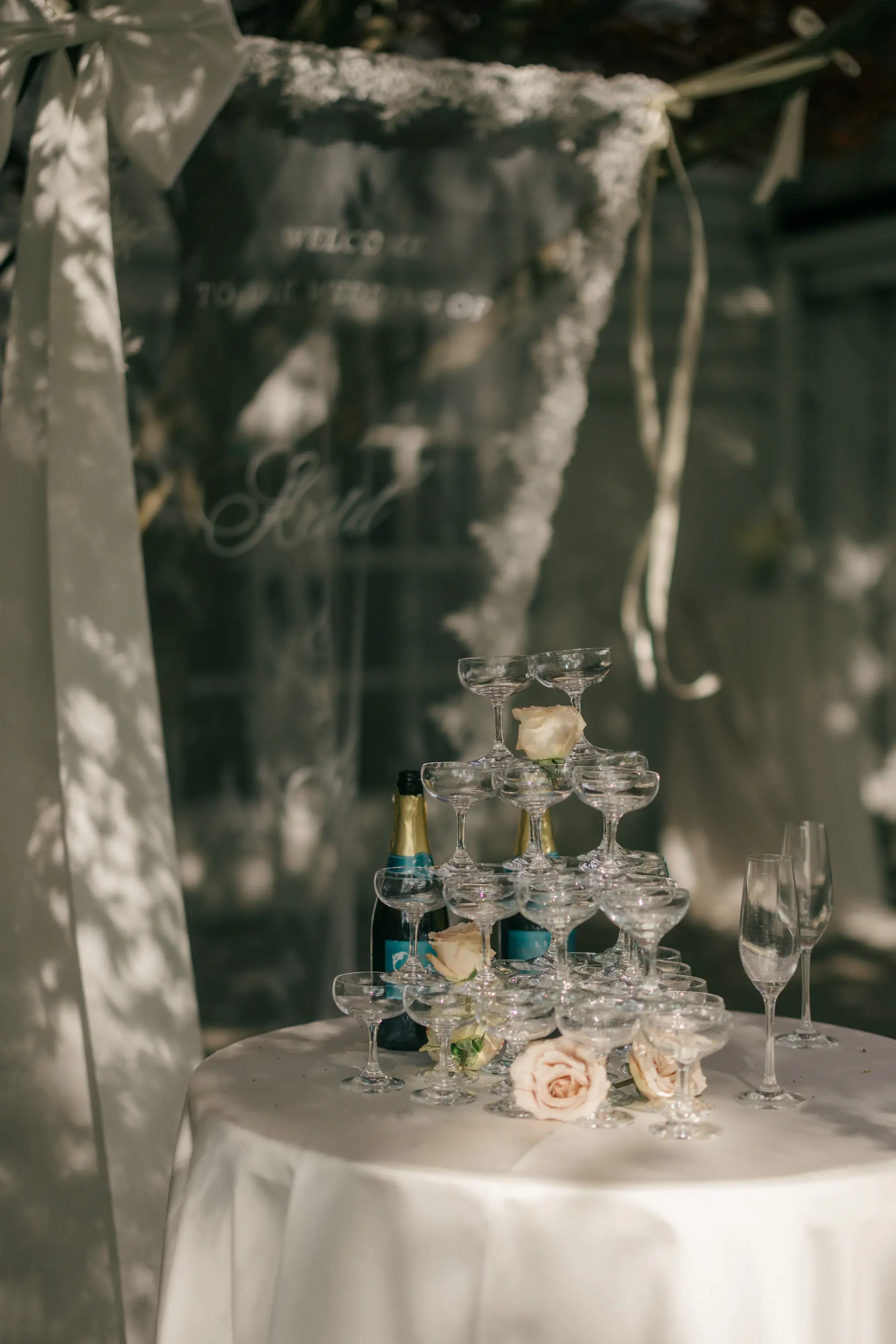 Champagne tower at a luxury reception