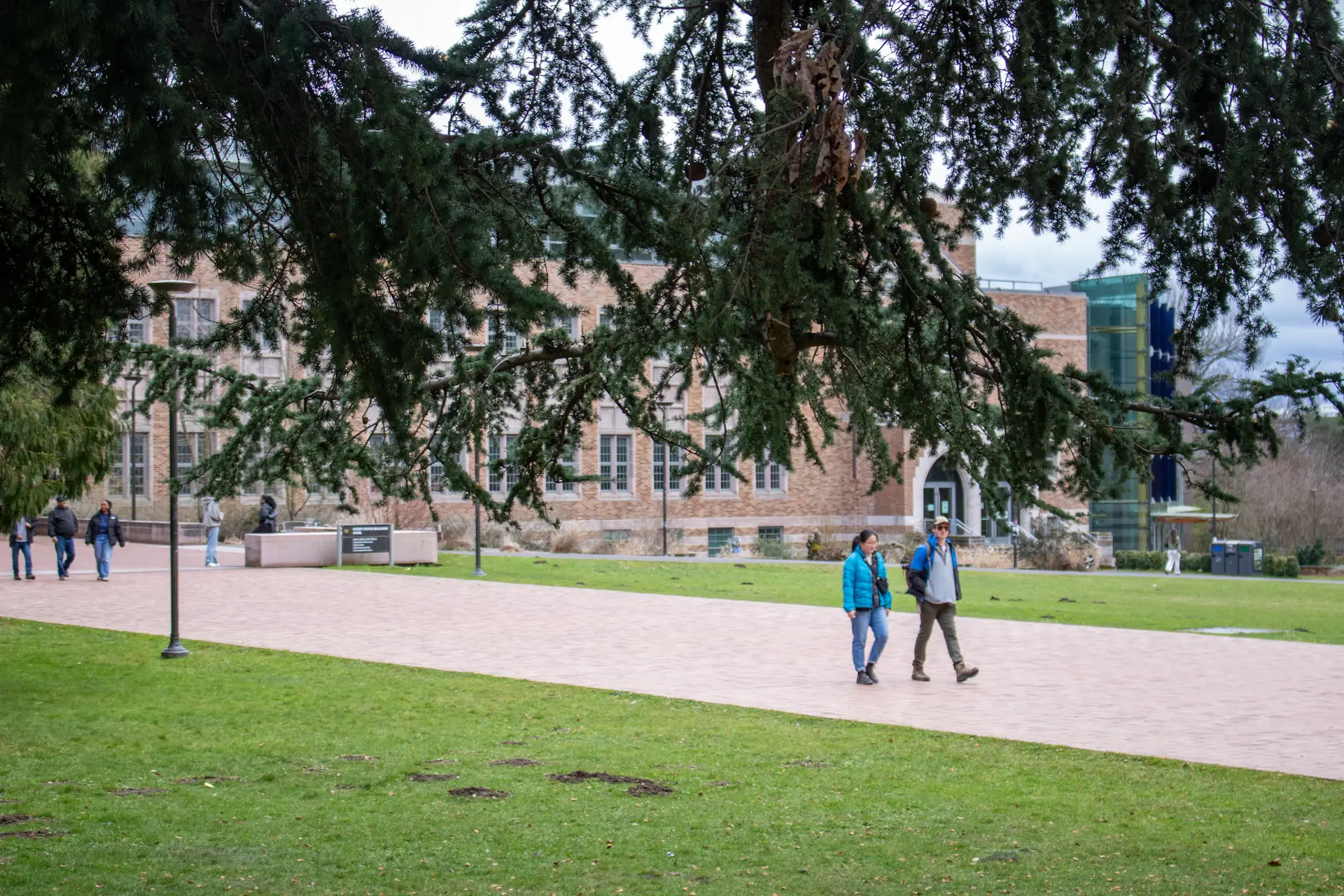 International students walking across an elegant university campus