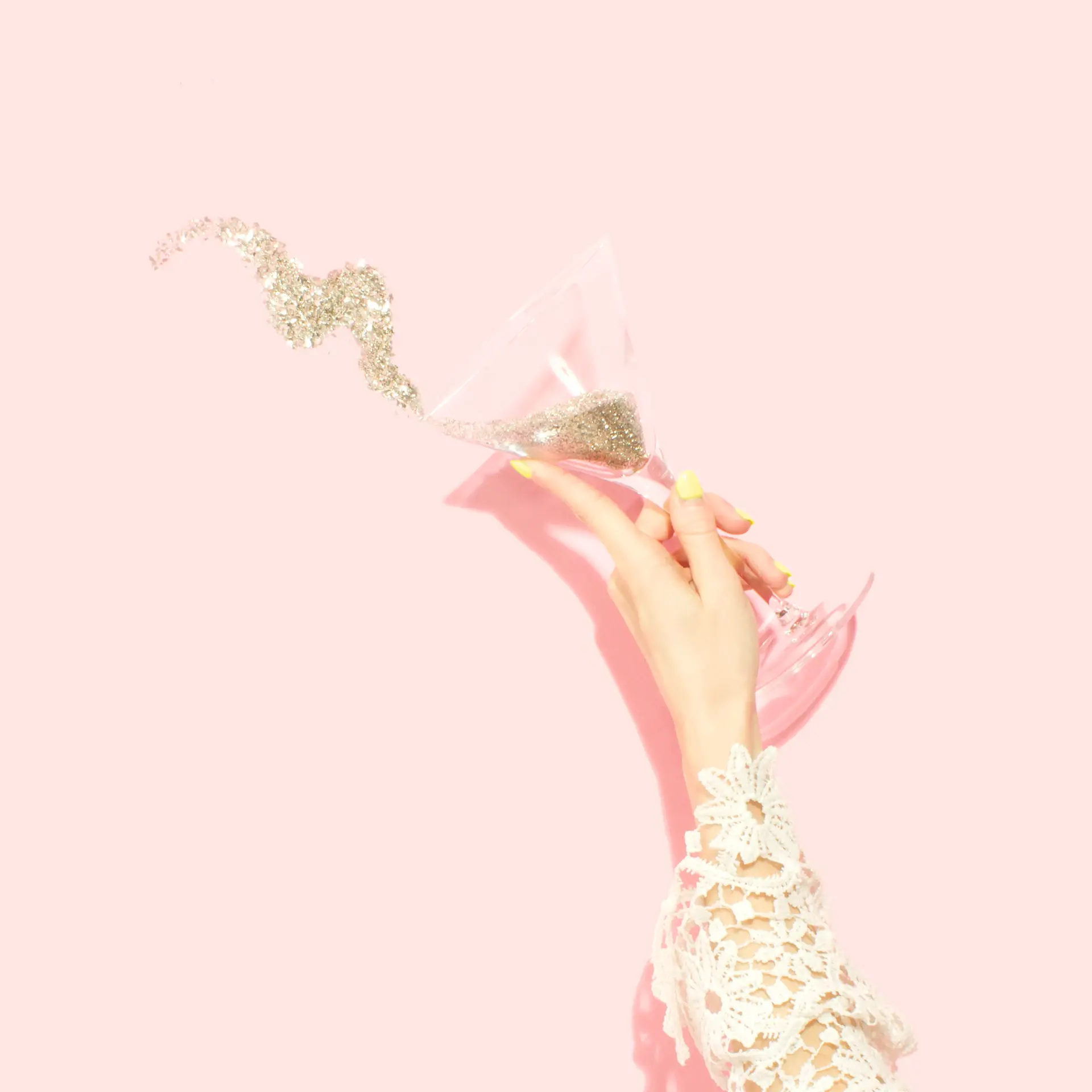 Champagne coupes arranged for a toast