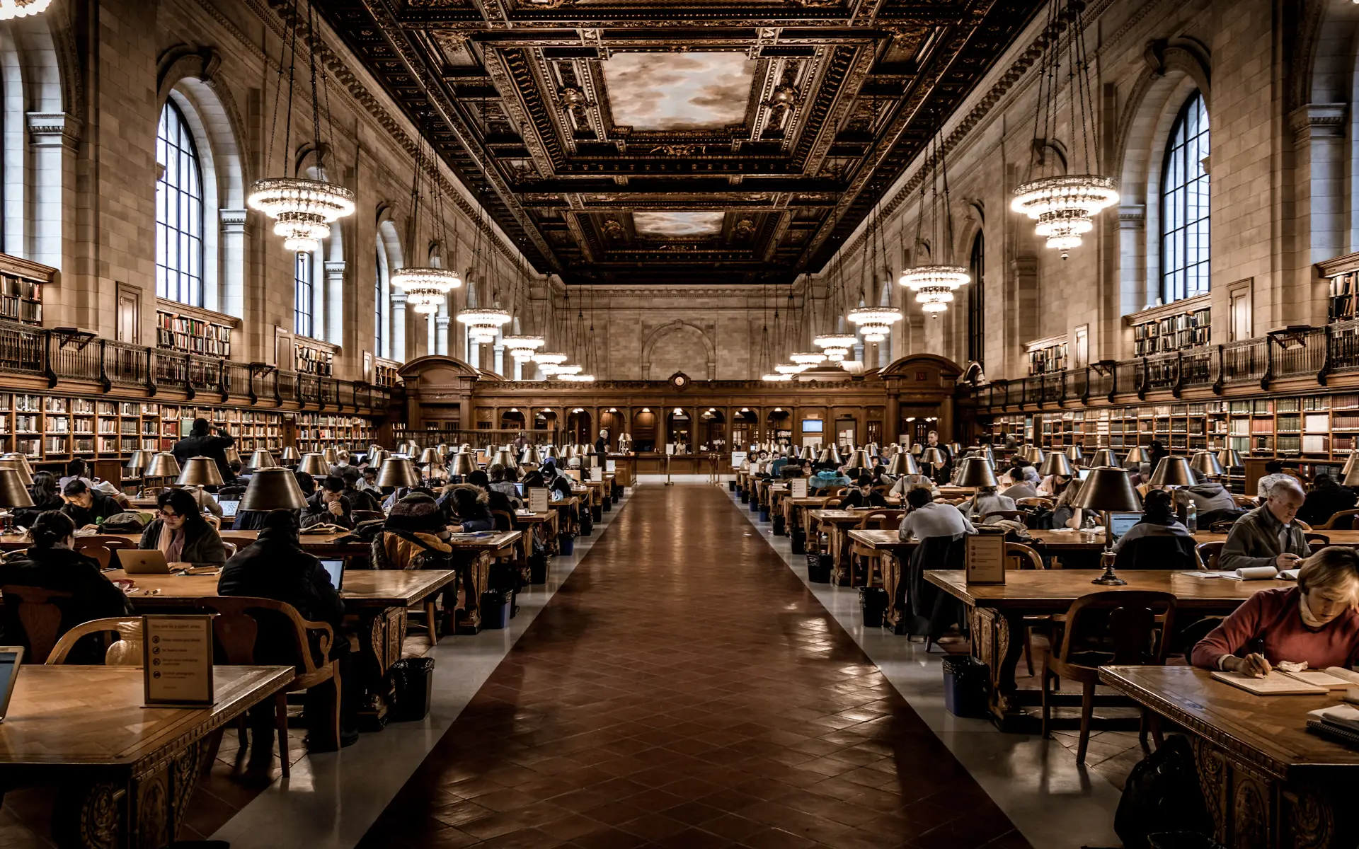 Grand library reading hall inside a prestigious American university
