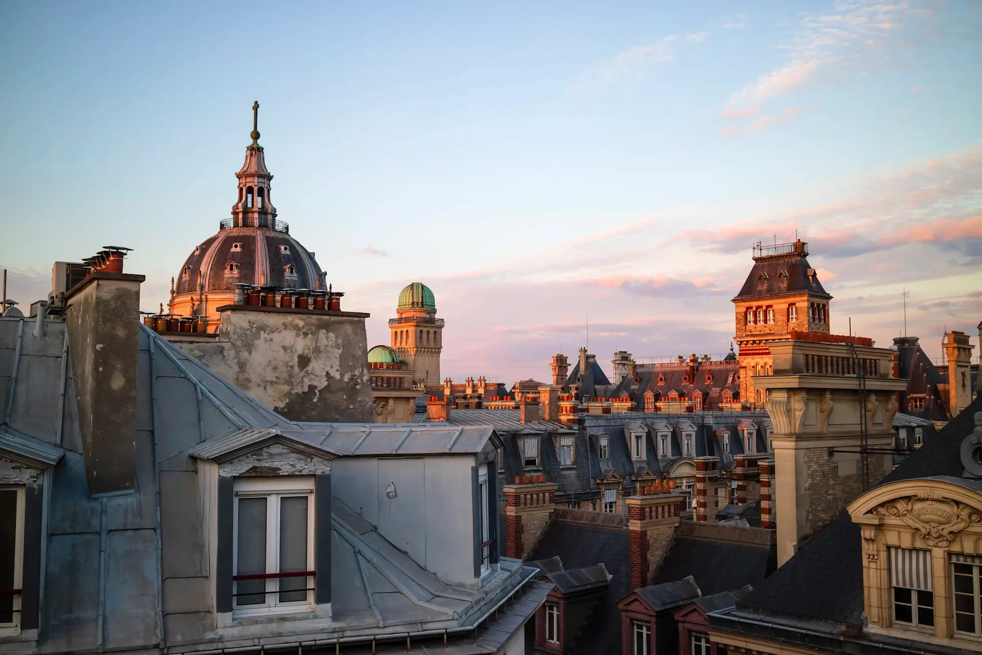 Cityscape at dusk seen from a university rooftop