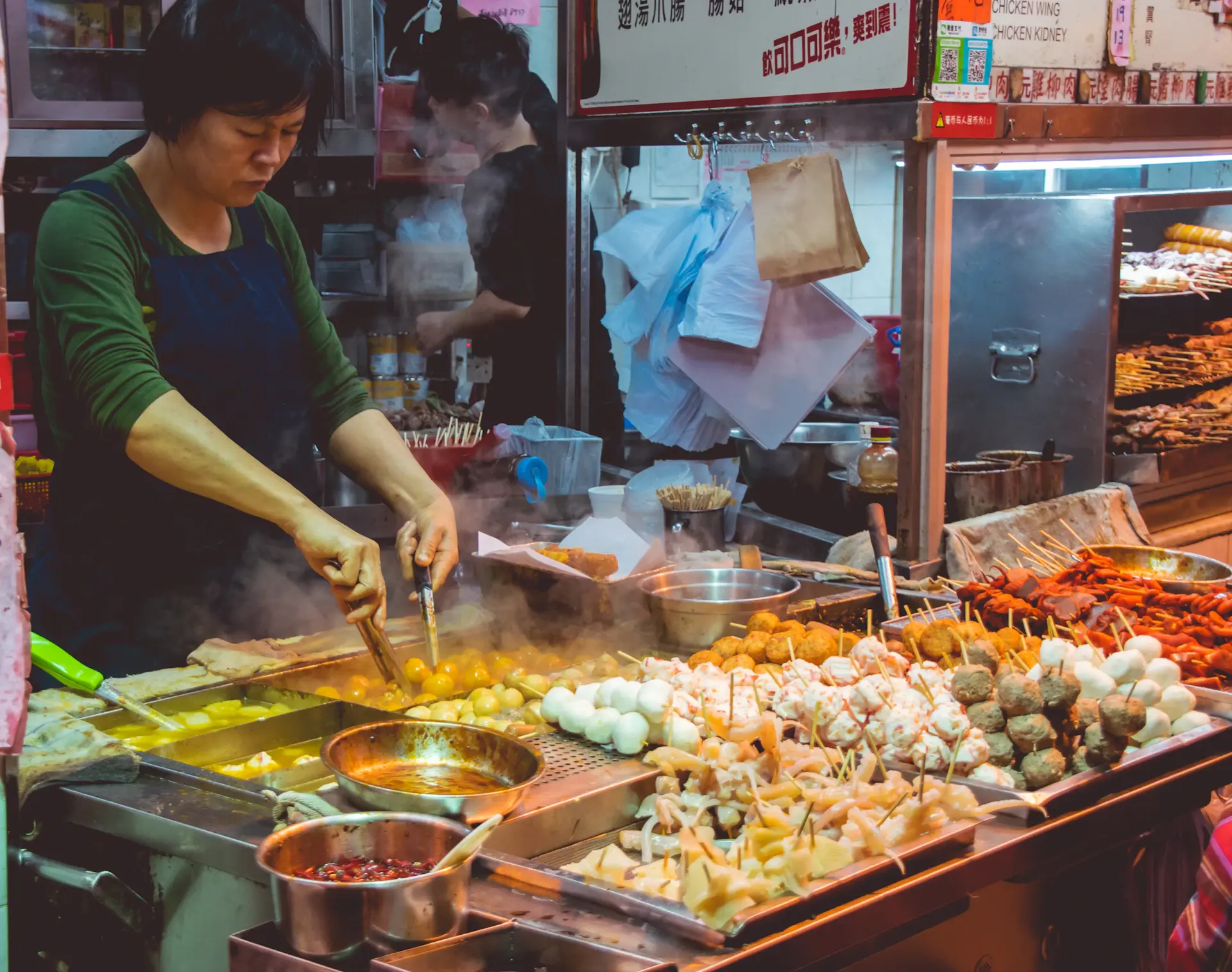 Colorful array of authentic street food dishes