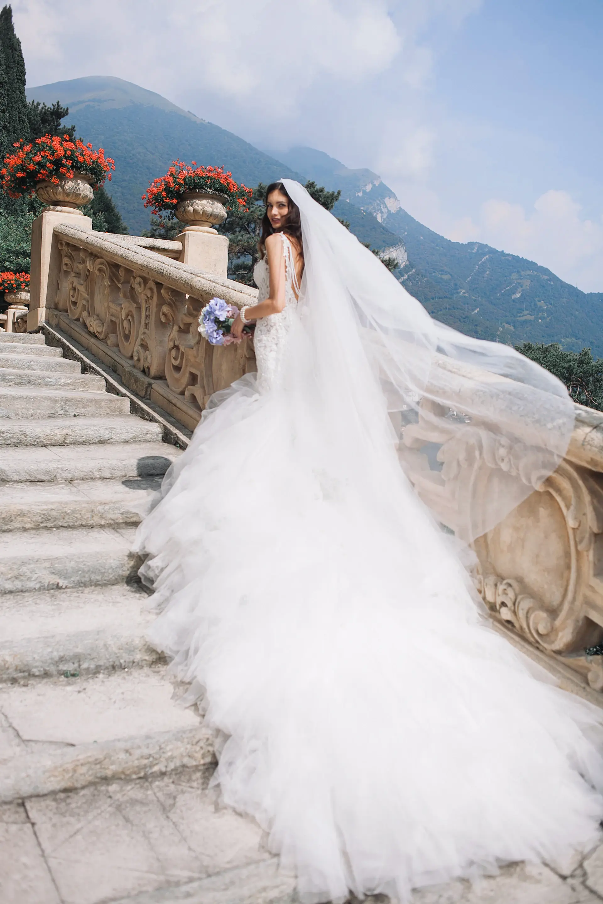 A bride's veil catching golden light