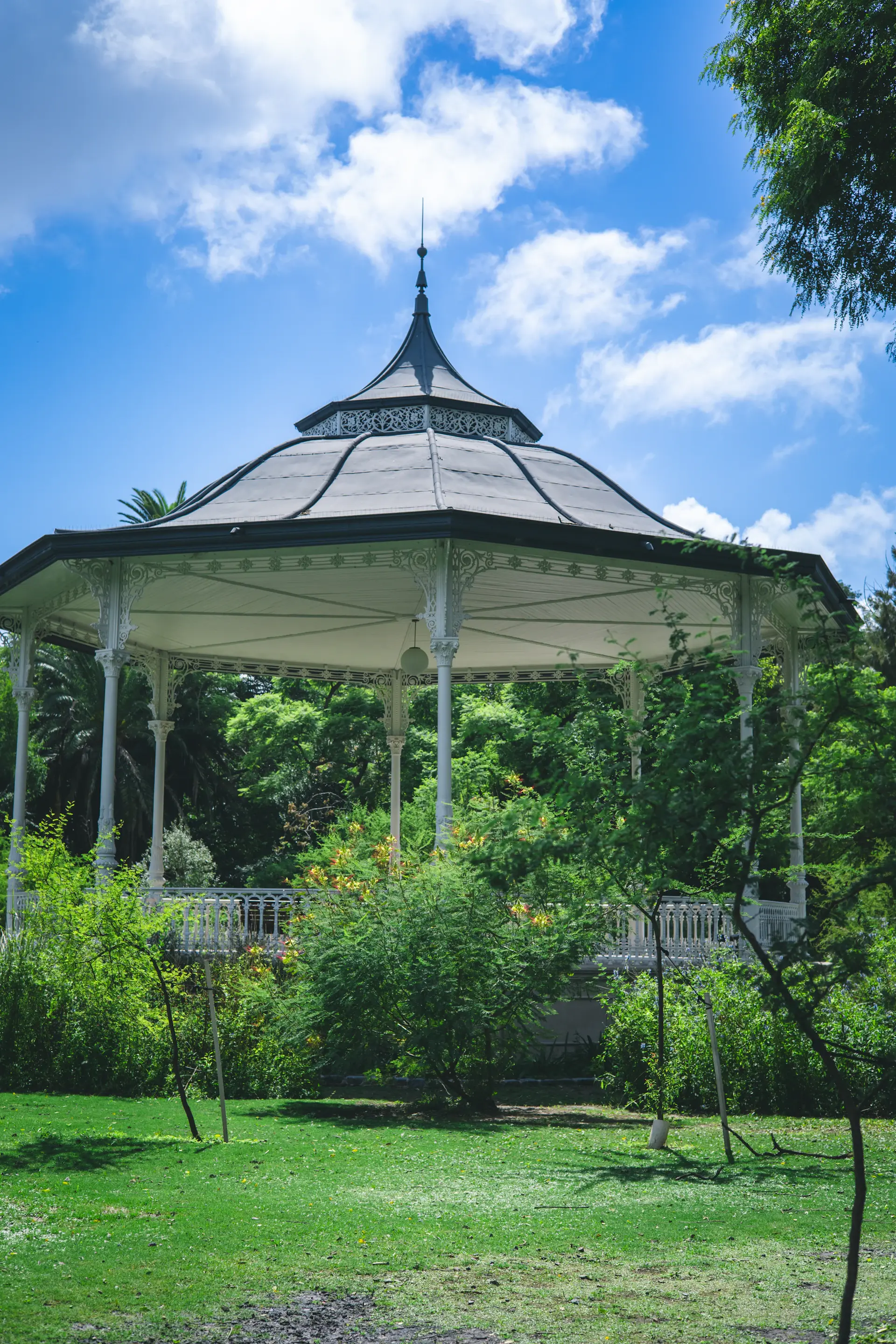 Garden pavilion at golden hour arranged for an outdoor wedding