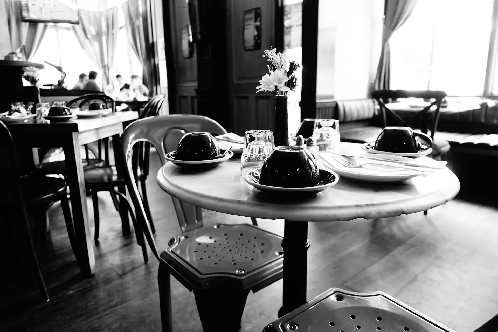 Black-and-white archive photograph of the cafe in its first year