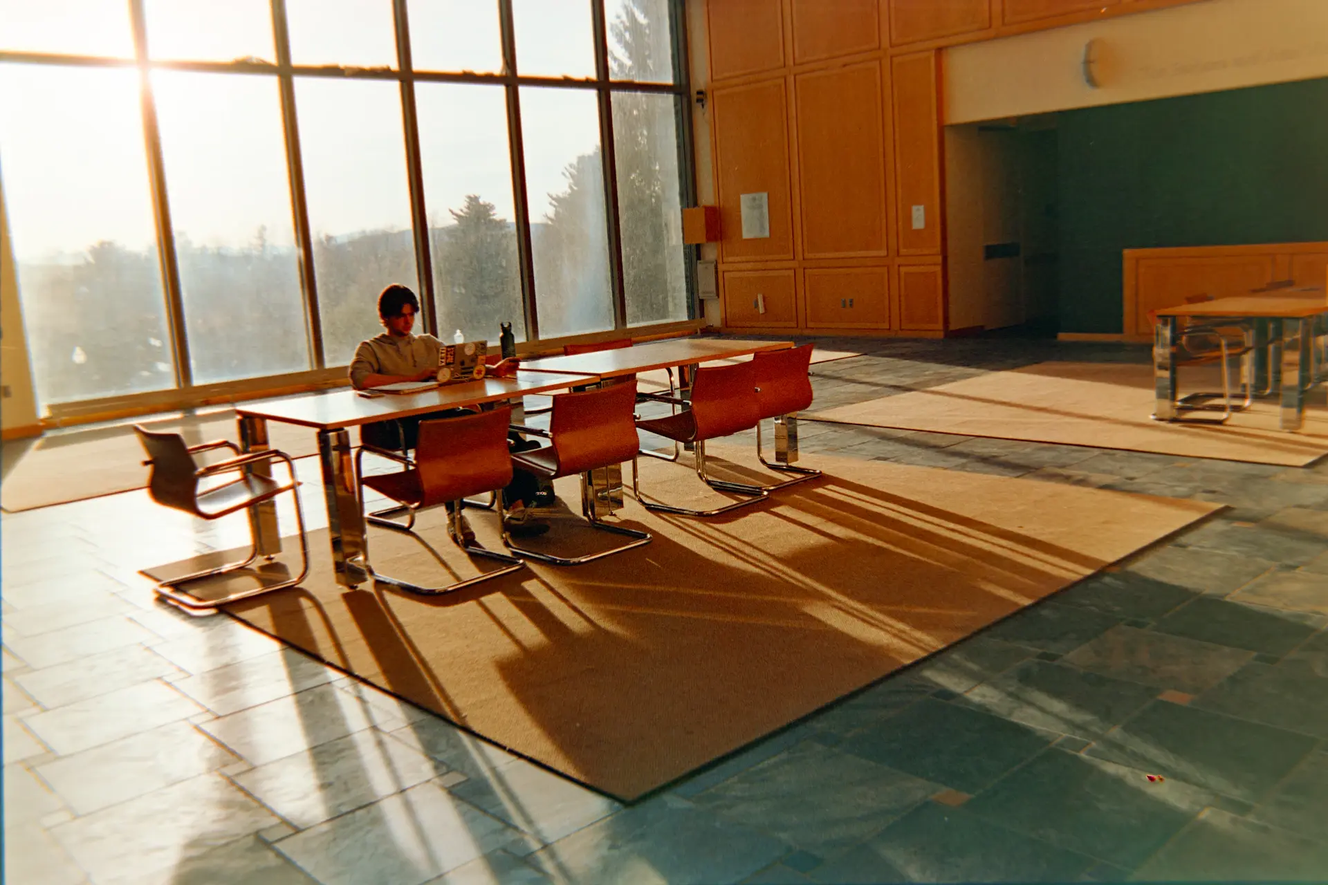 Friends studying together in a modern campus library