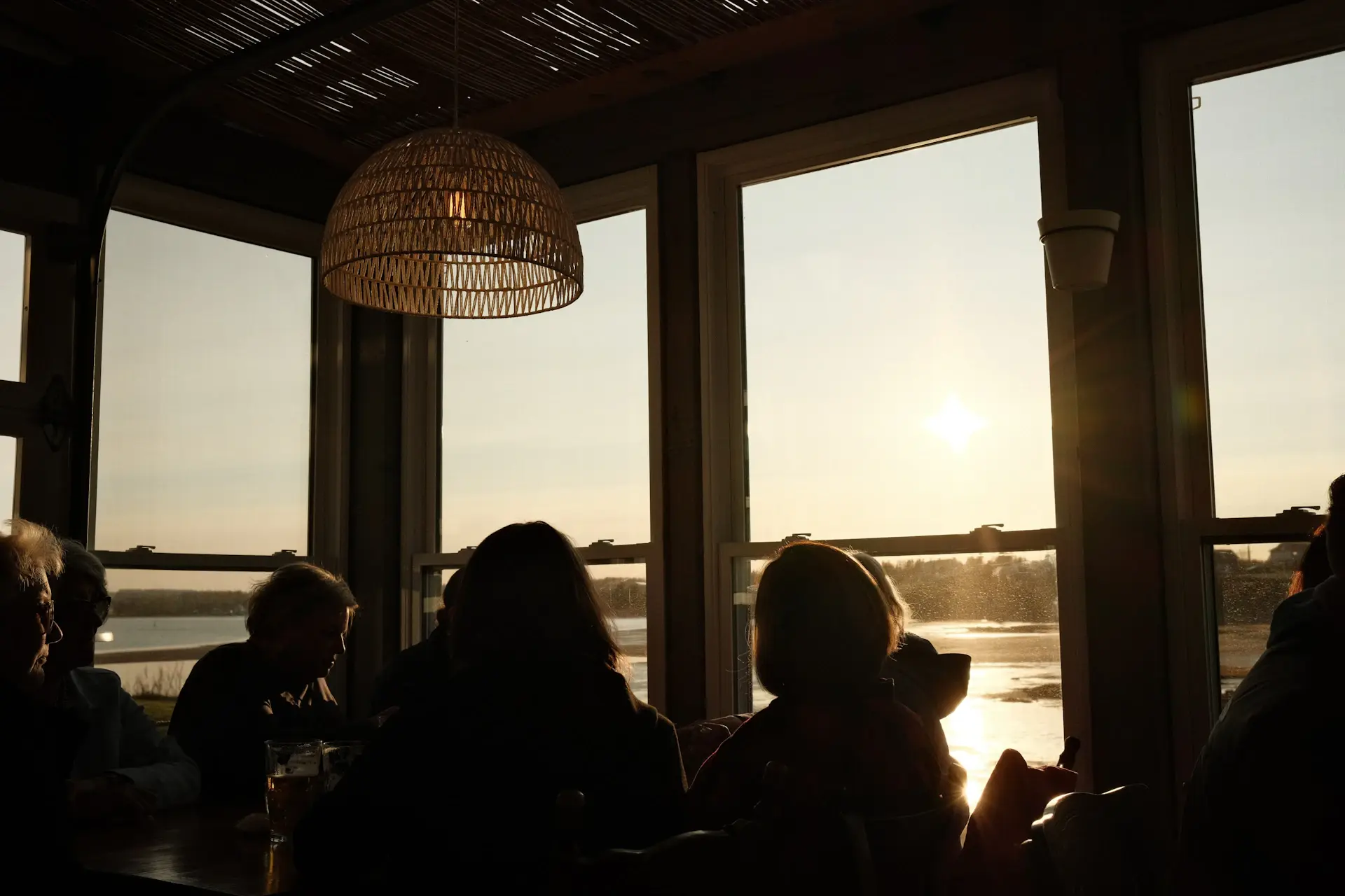Sunset light over the cafe espresso bar