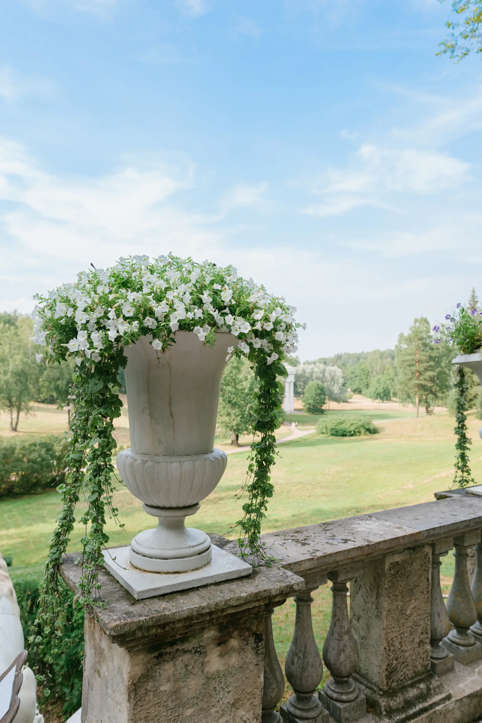 An elegant garden terrace dressed with florals